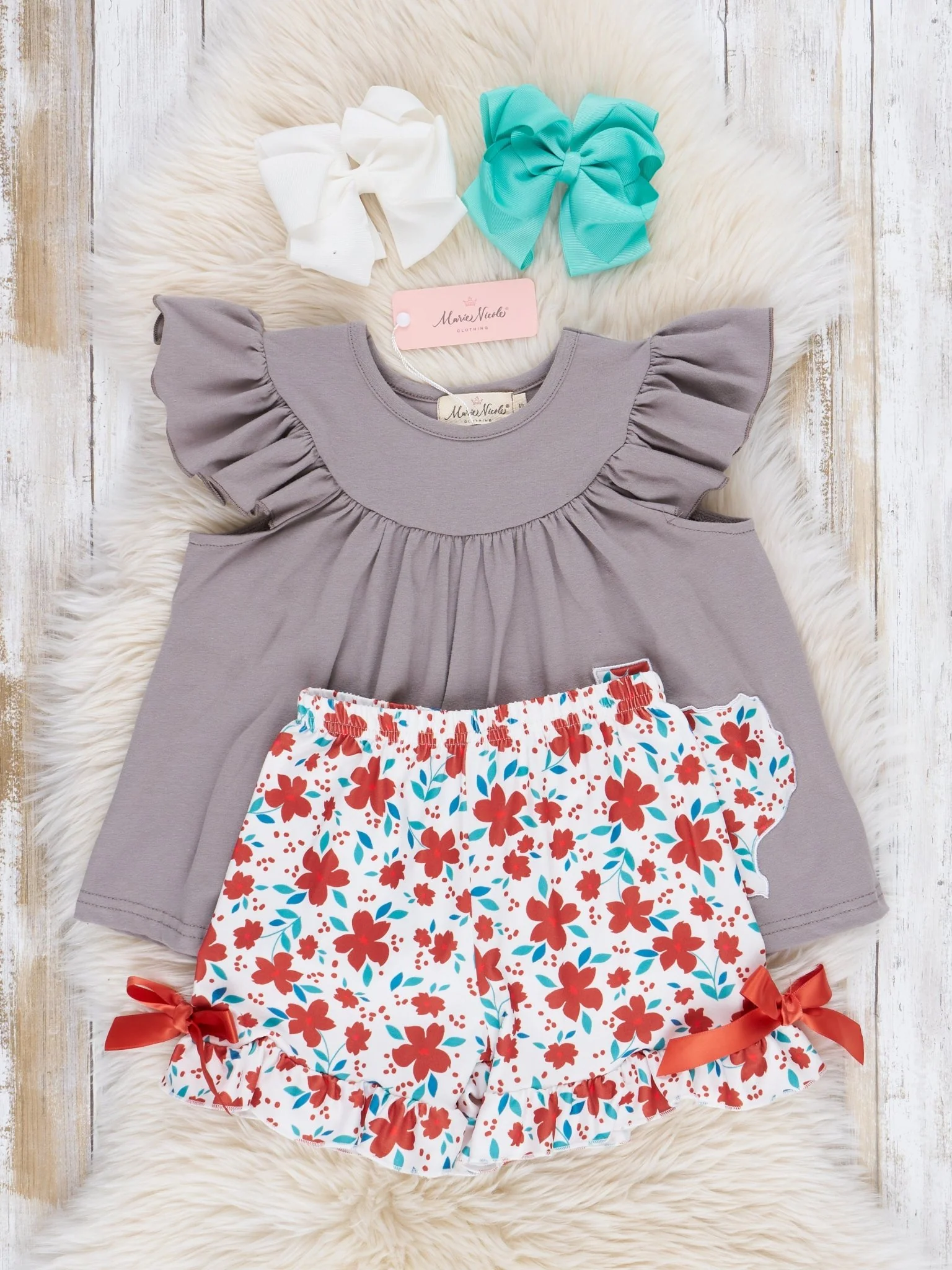 TX Burnt Orange Floral Ruffle Outfit - Image 2