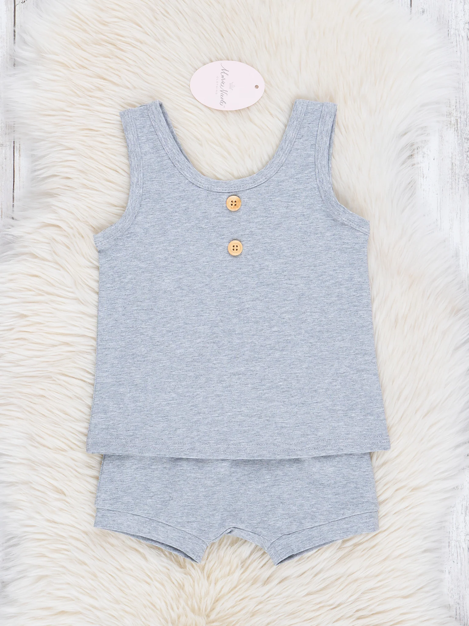 Unisex Cotton Tank & Shorts Outfit - Heather Grey - Image 3