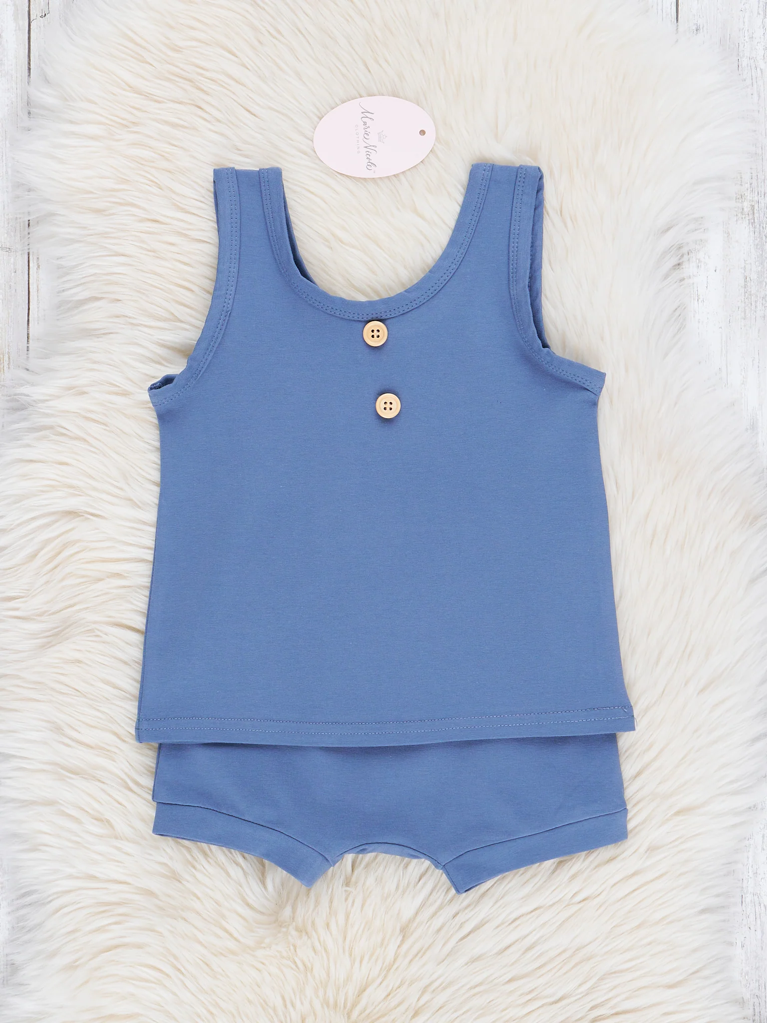 Unisex Cotton Tank & Shorts Outfit - Mediterranean Blue - Image 3