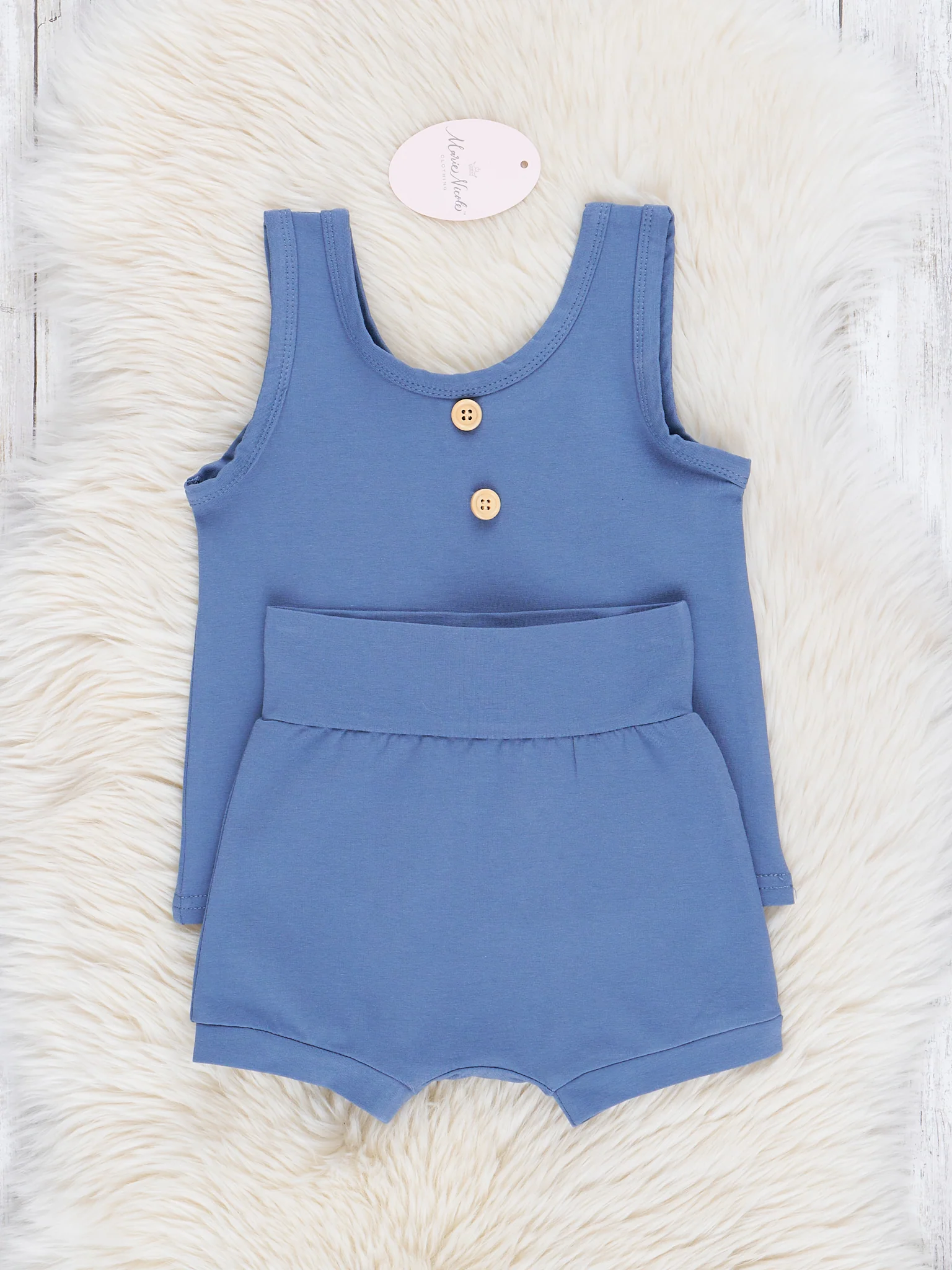 Unisex Cotton Tank & Shorts Outfit - Mediterranean Blue - Image 4