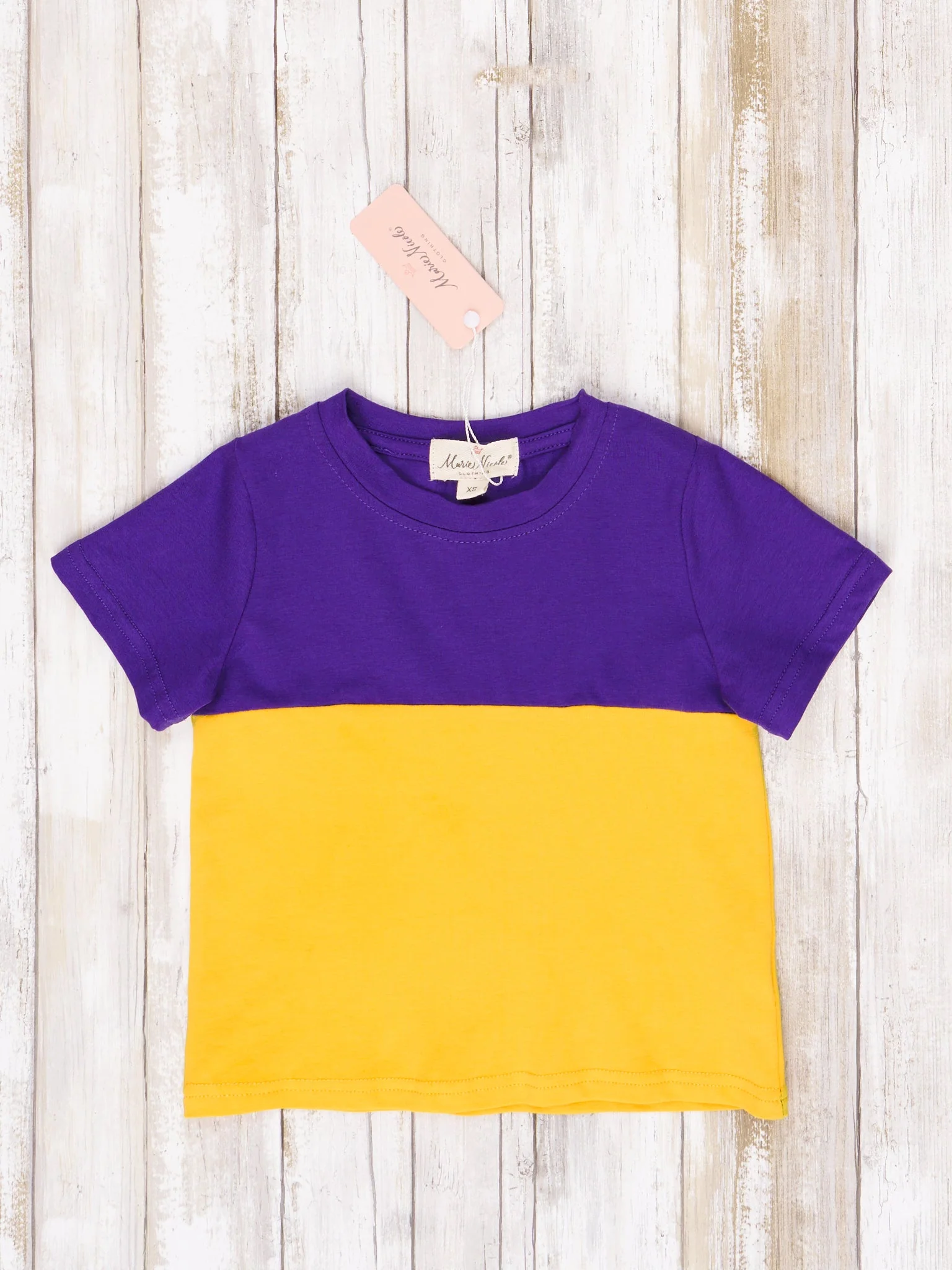Unisex Purple & Gold Color Block Shirt - Image 3