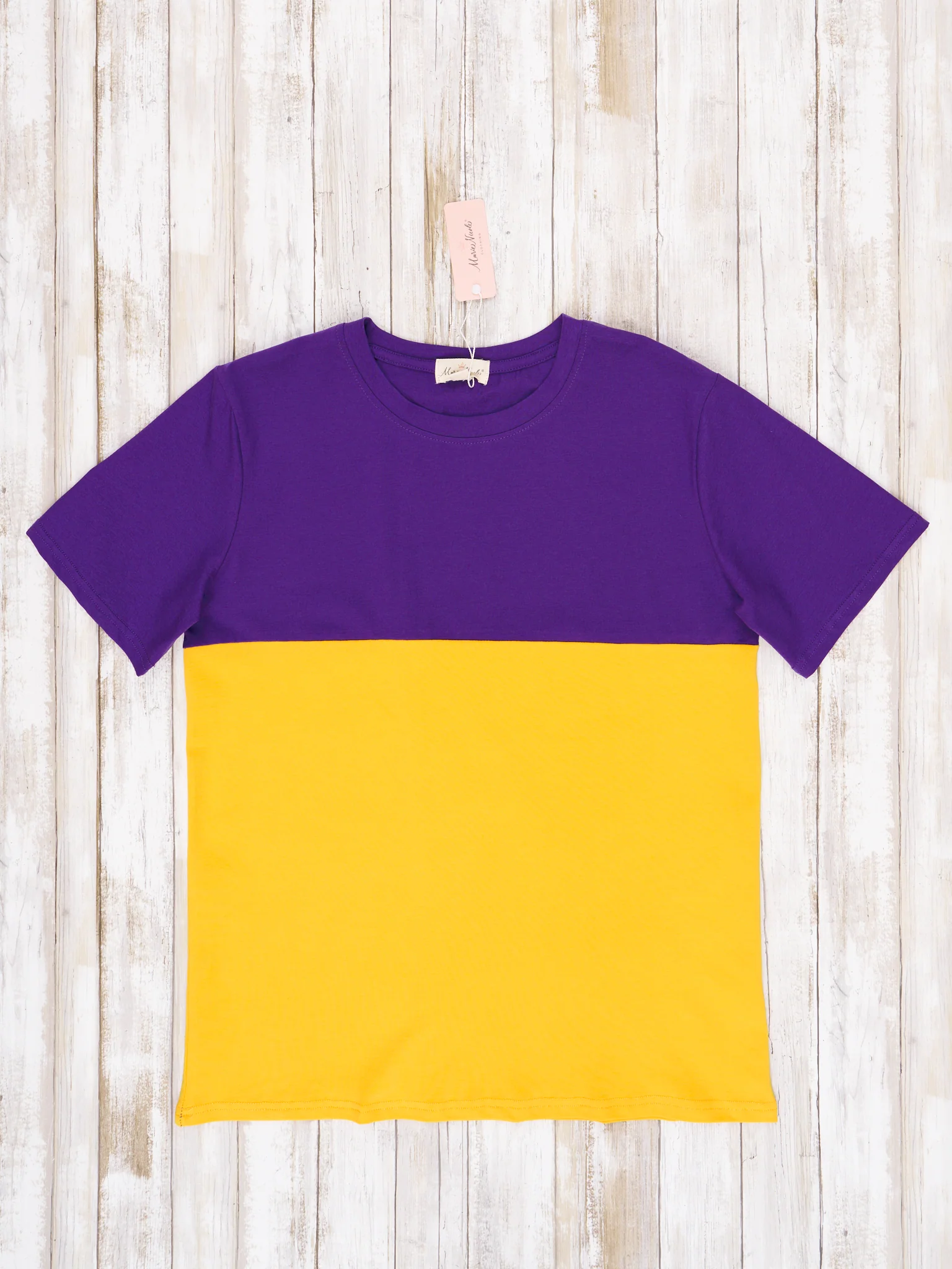 Unisex Purple & Gold Color Block Shirt - Image 4