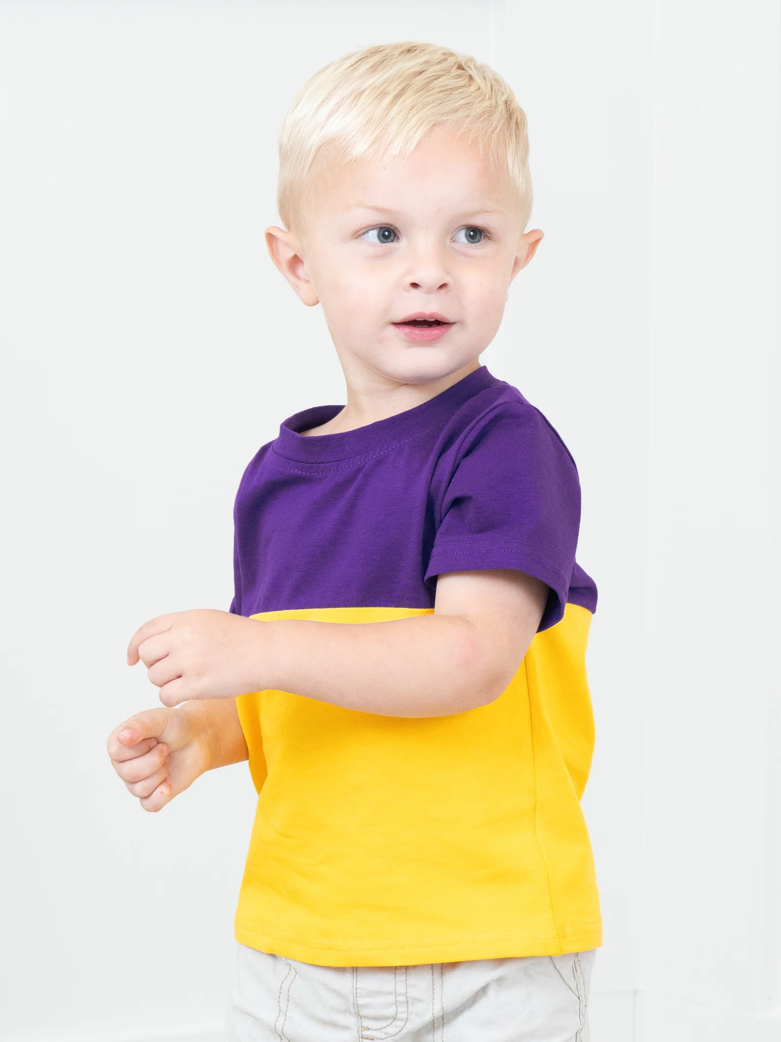 Unisex Purple & Gold Color Block Shirt - Image 5