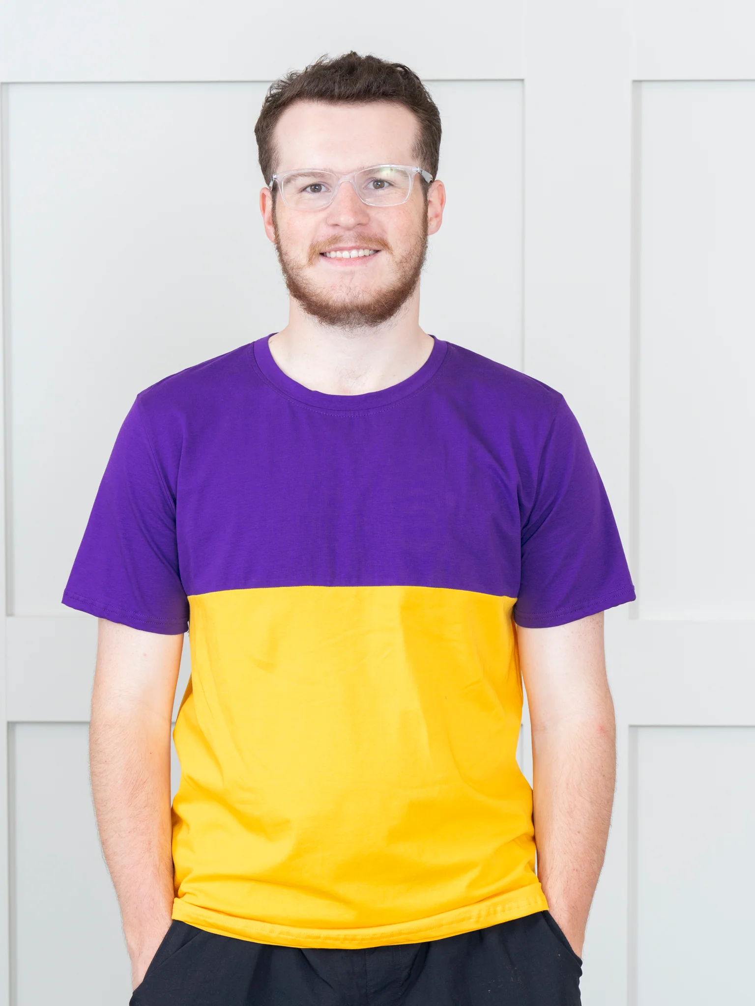 Unisex Purple & Gold Color Block Shirt - Image 6