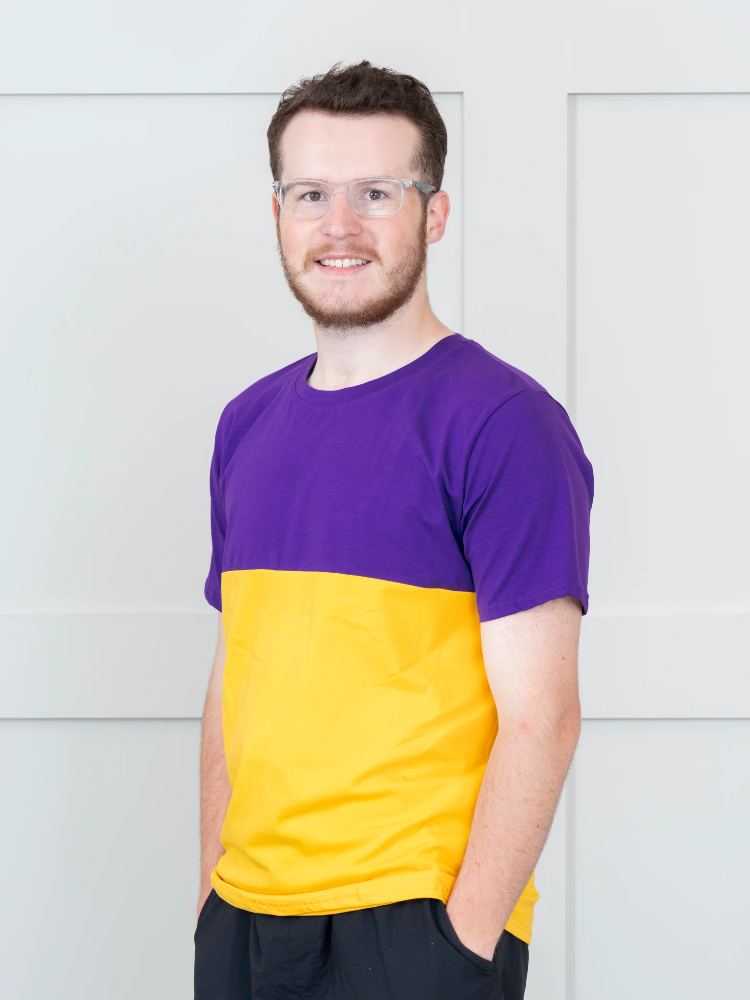 Unisex Purple & Gold Color Block Shirt - Image 7
