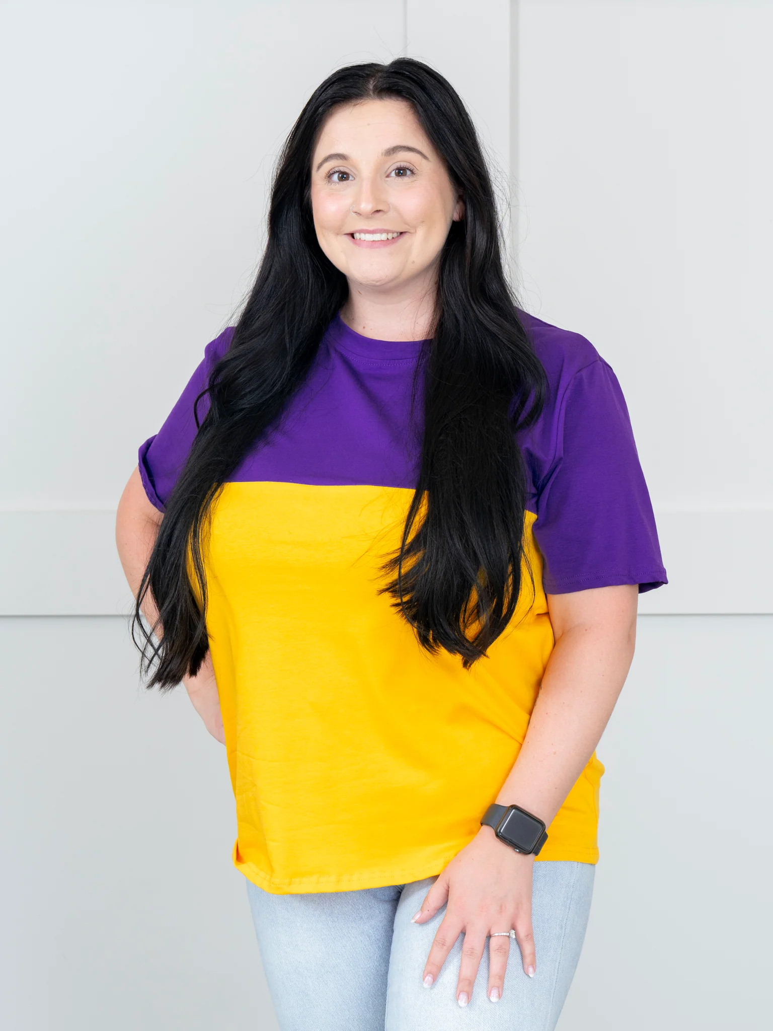 Unisex Purple & Gold Color Block Shirt - Image 8