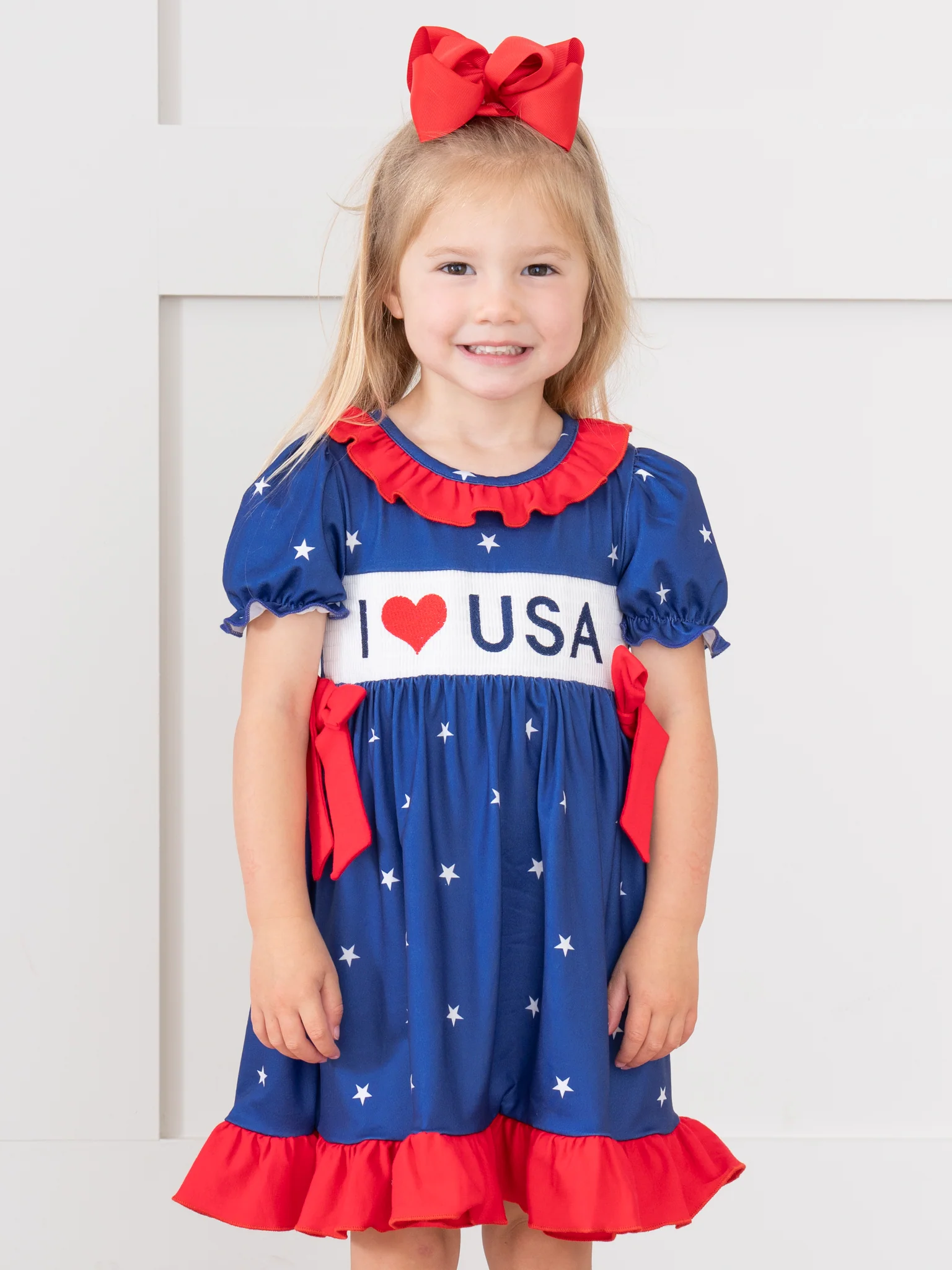 USA Love Smocked Bow Dress