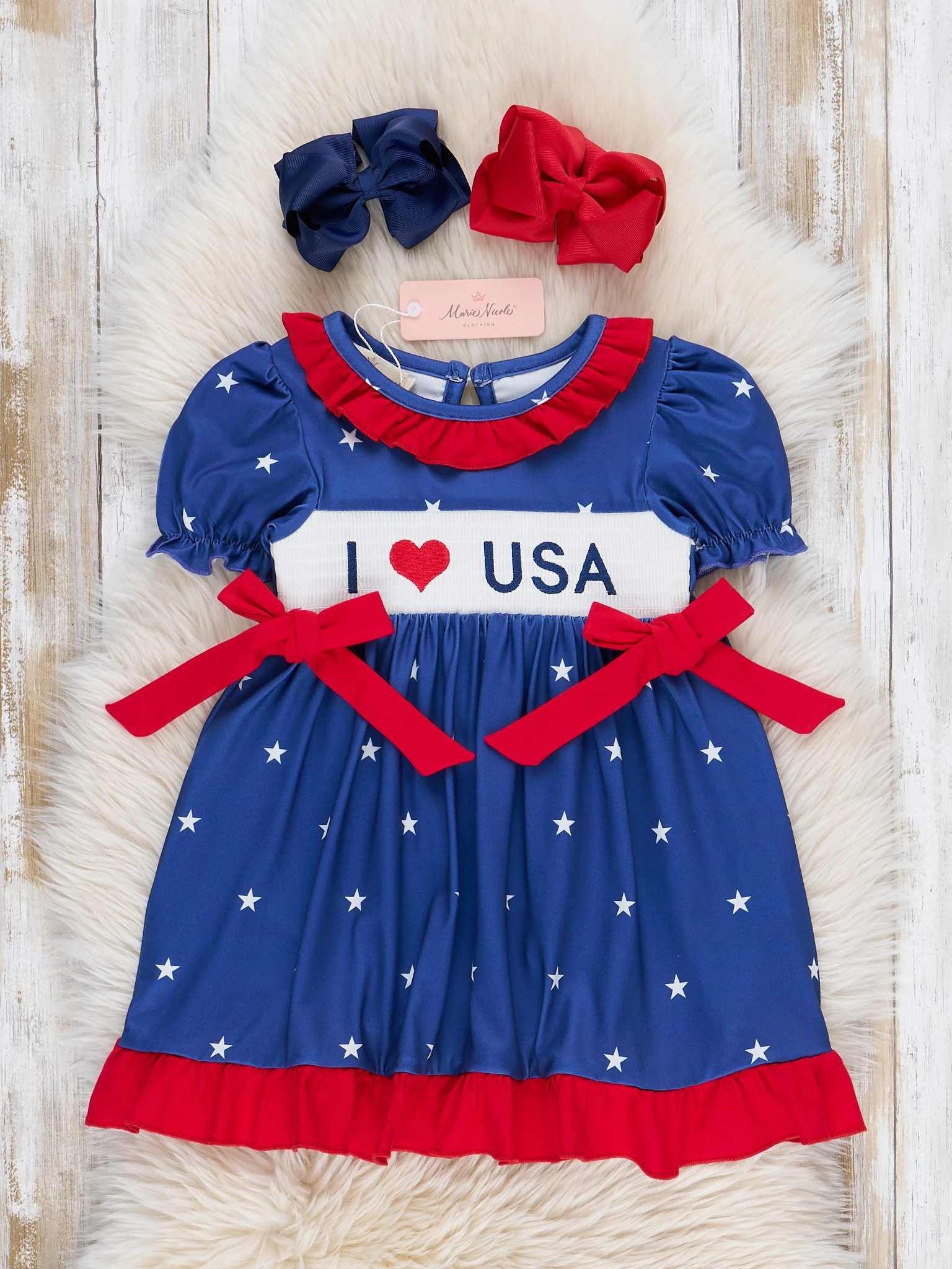 USA Love Smocked Bow Dress - Image 2