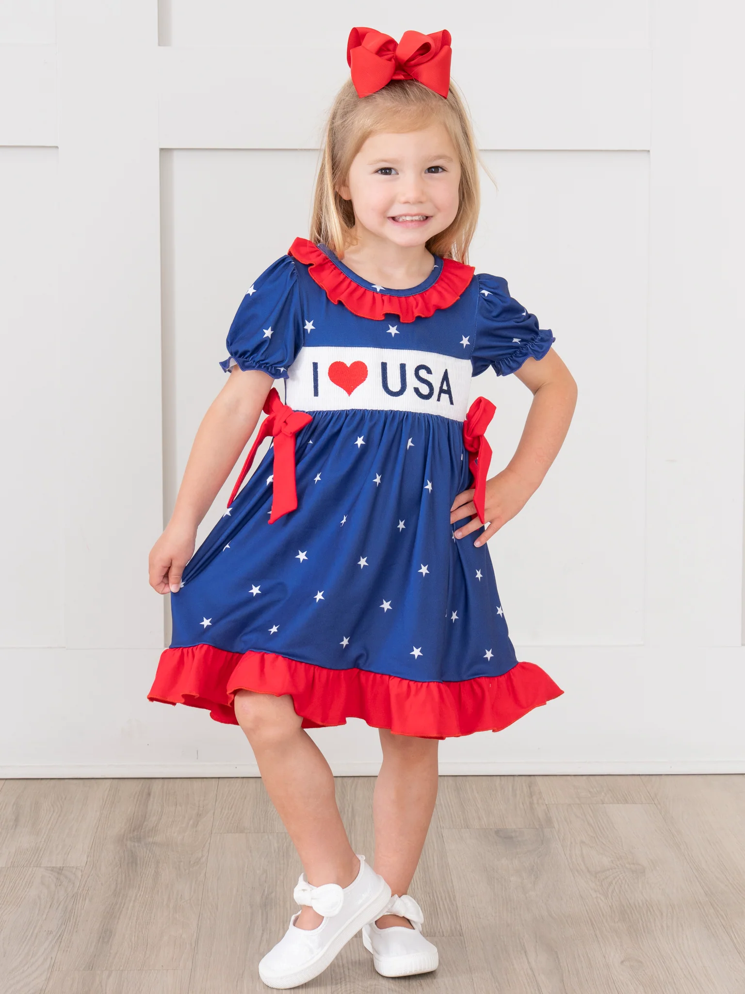 USA Love Smocked Bow Dress - Image 4