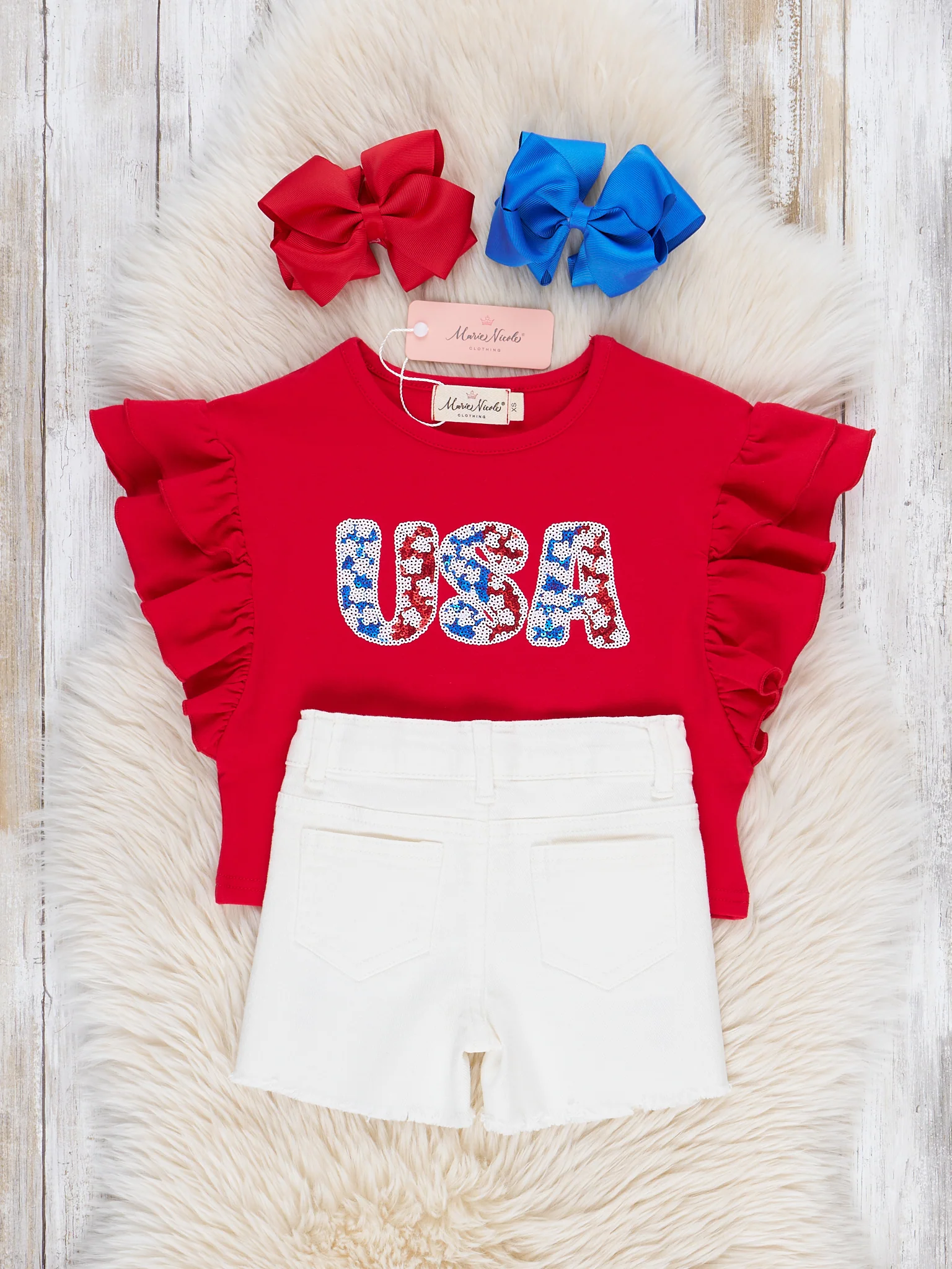 USA Stars Ruffle Denim Shorts Outfit - Image 4