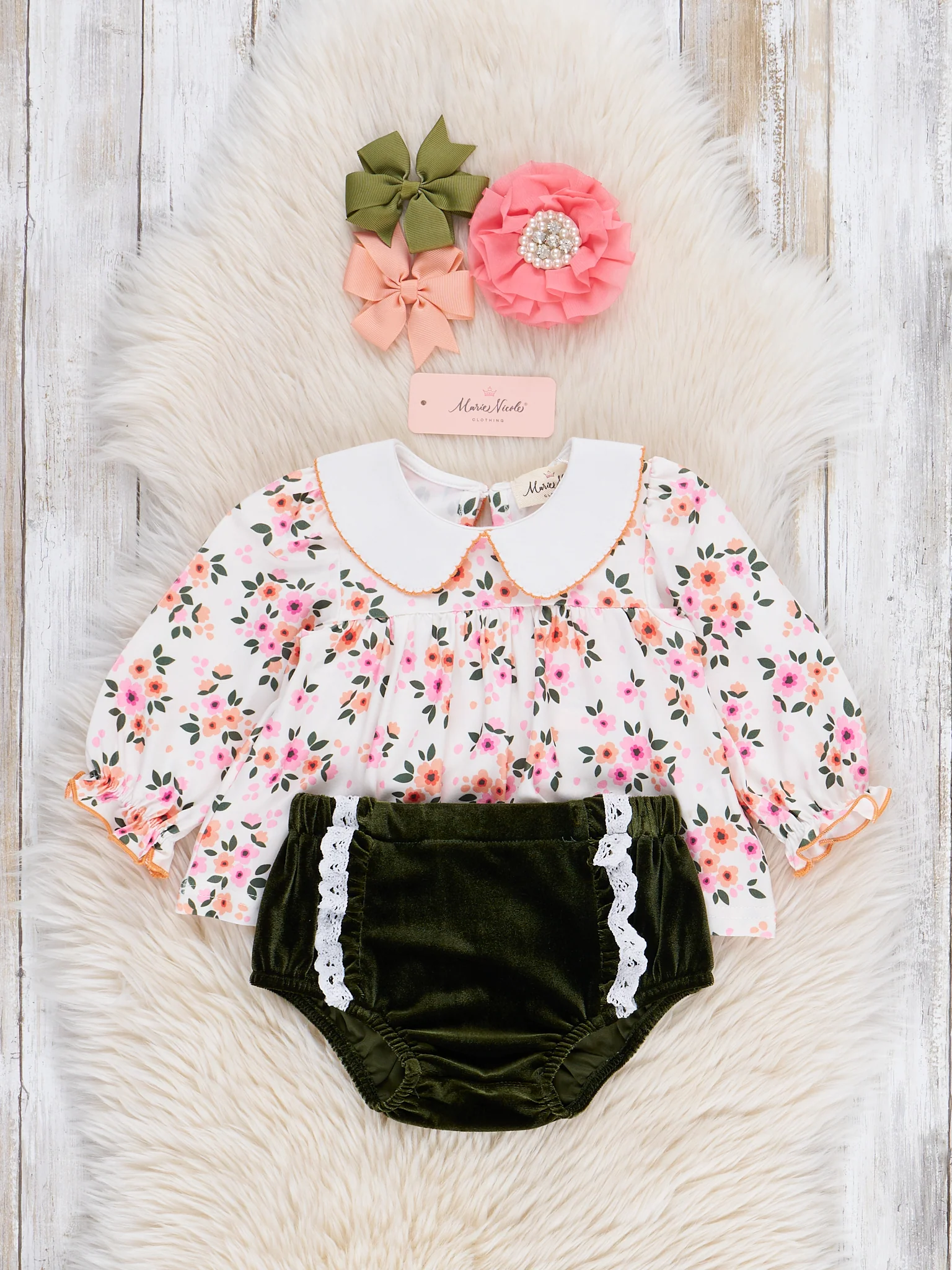 Velvet Blossom Floral Bloomers Outfit - Image 2