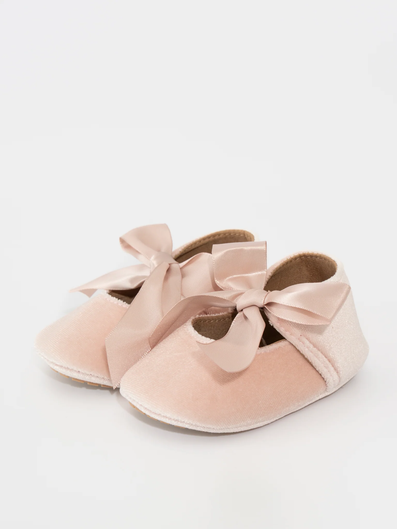 Velvet Ribbon Bow Baby Shoe Ballerina Pink