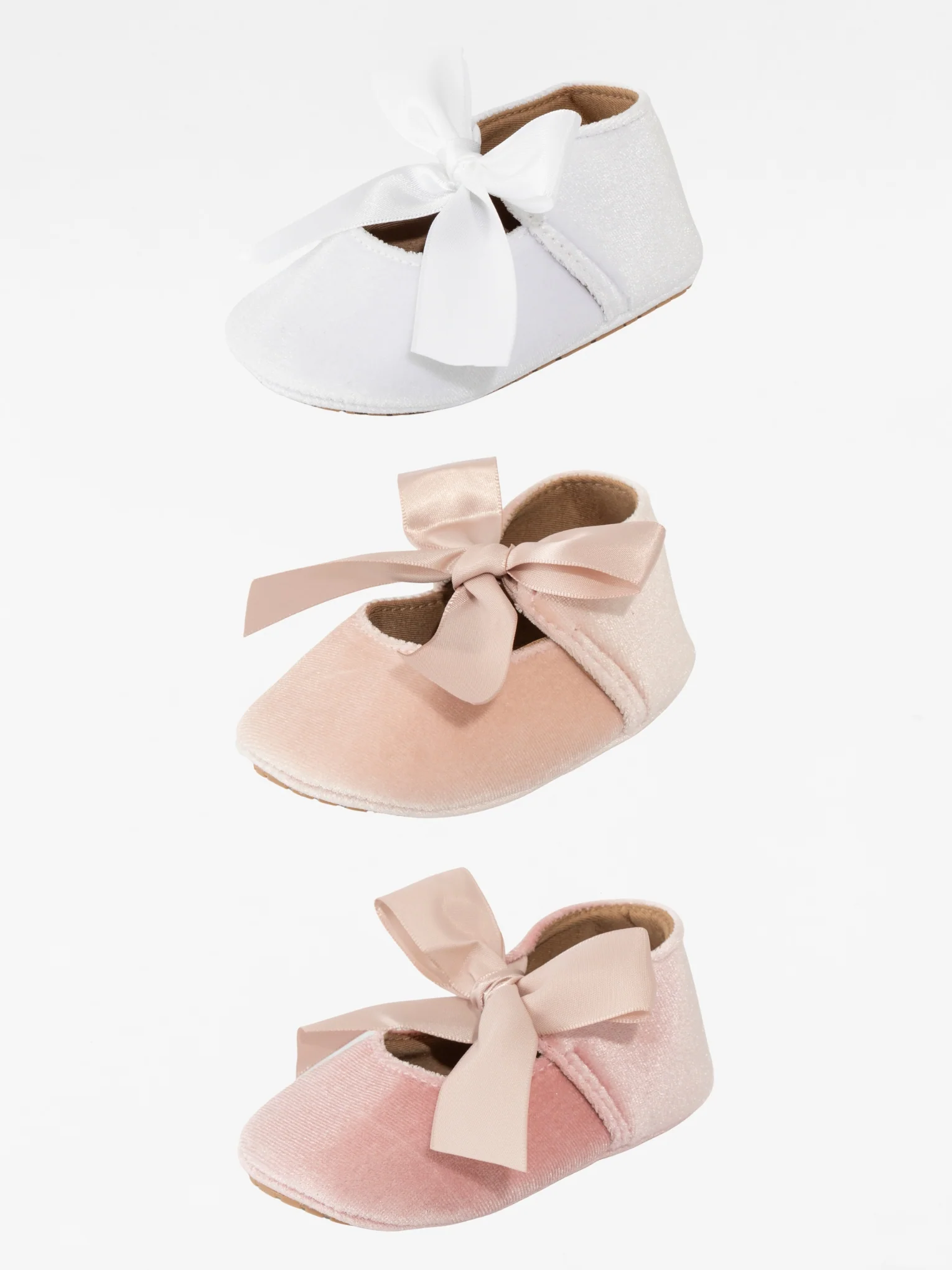 Velvet Ribbon Bow Baby Shoe Ballerina Pink - Image 2