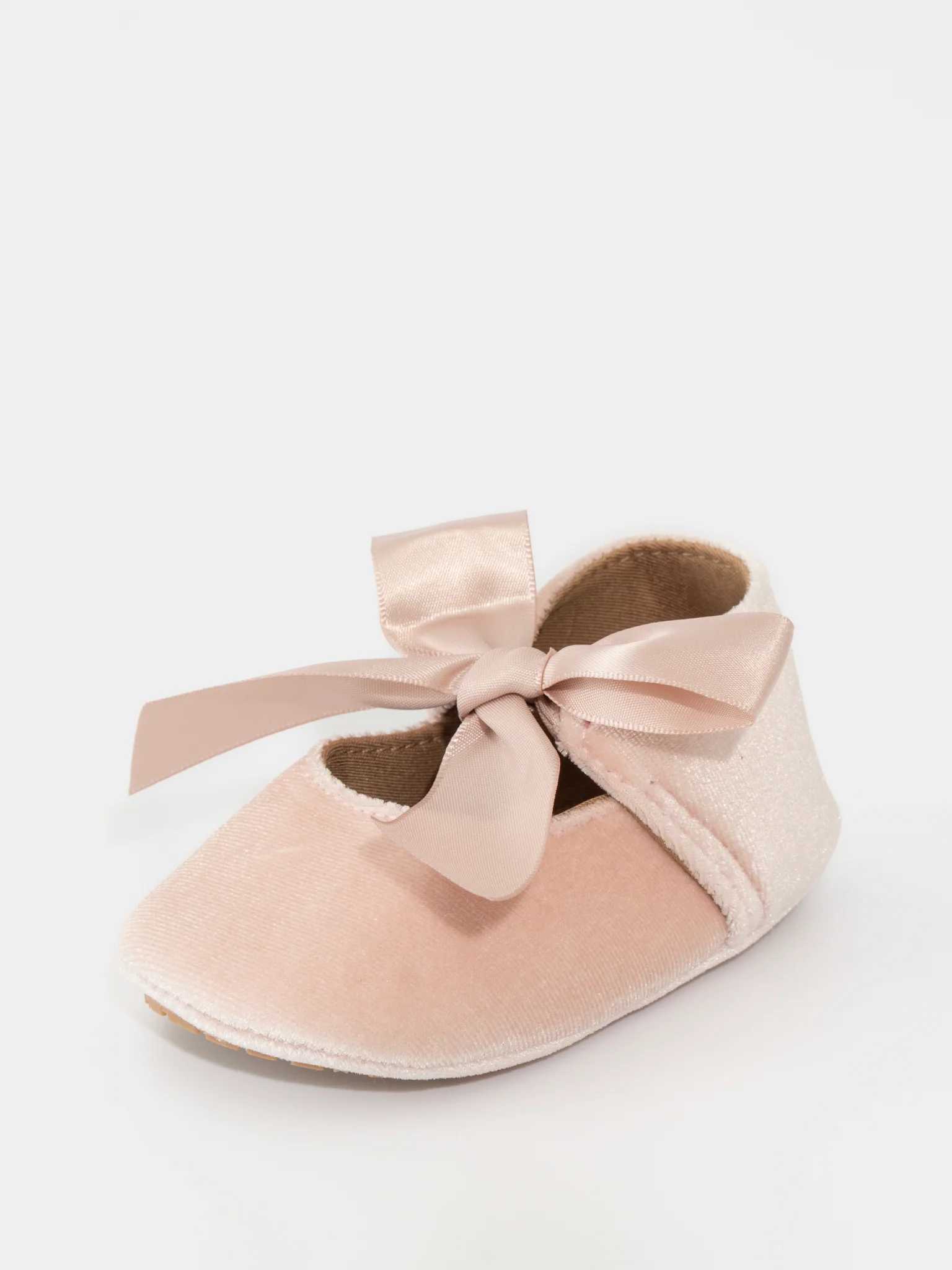 Velvet Ribbon Bow Baby Shoe Ballerina Pink - Image 4