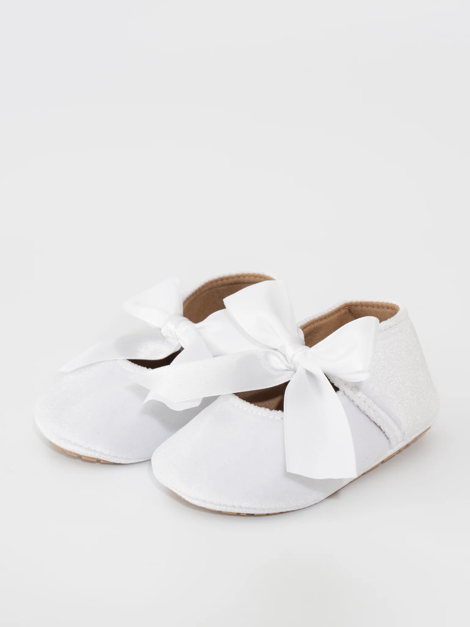 Velvet Ribbon Bow Baby Shoe White