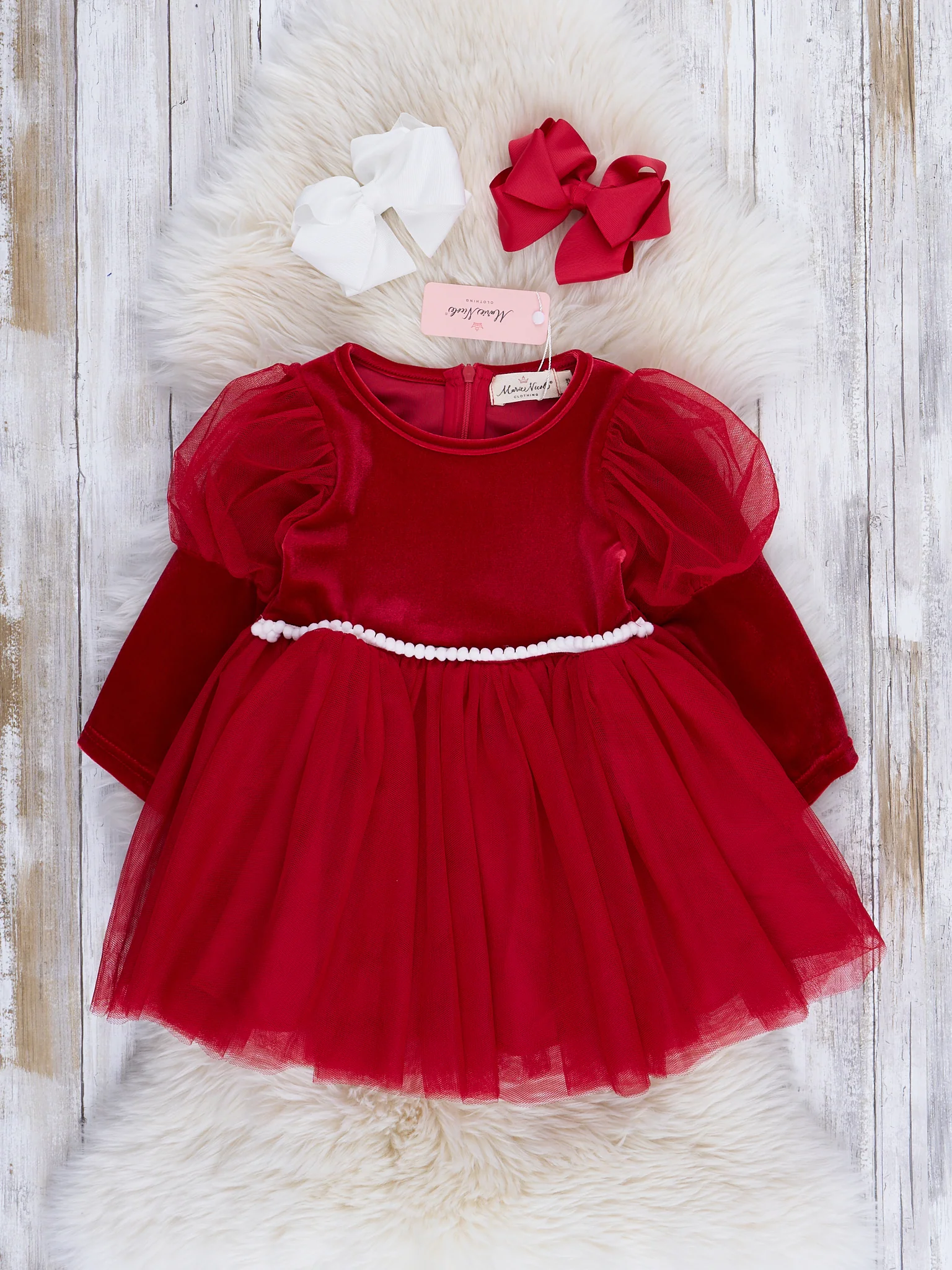 Velvet & Tulle Puff Sleeve Party Dress - Image 4
