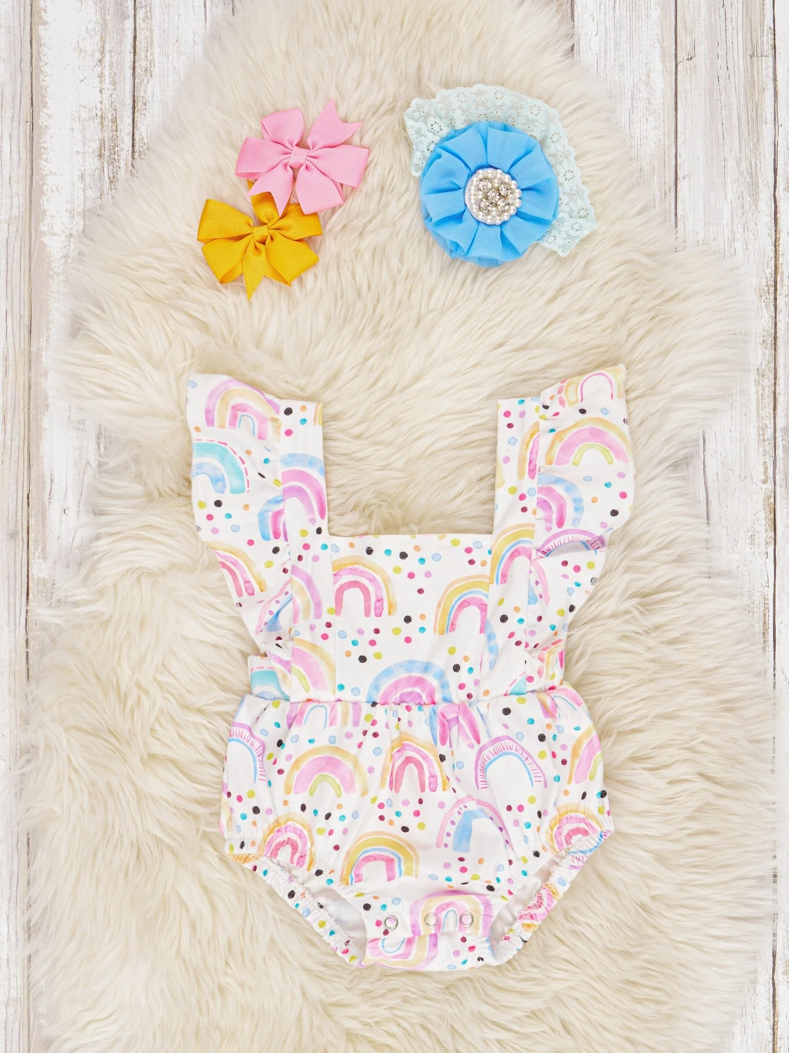 Vibrant Rainbow Ruffle Bubble Romper