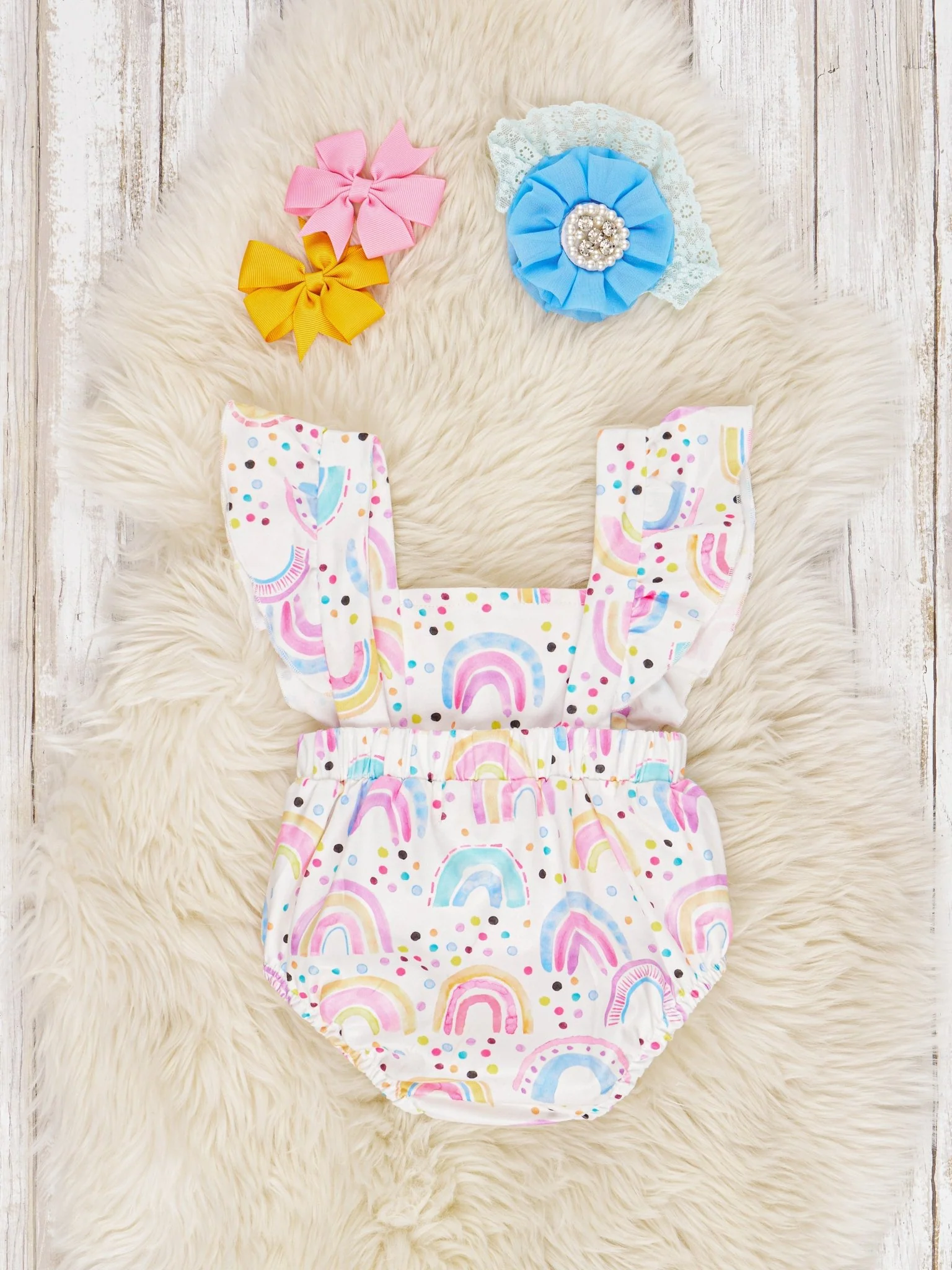 Vibrant Rainbow Ruffle Bubble Romper - Image 2