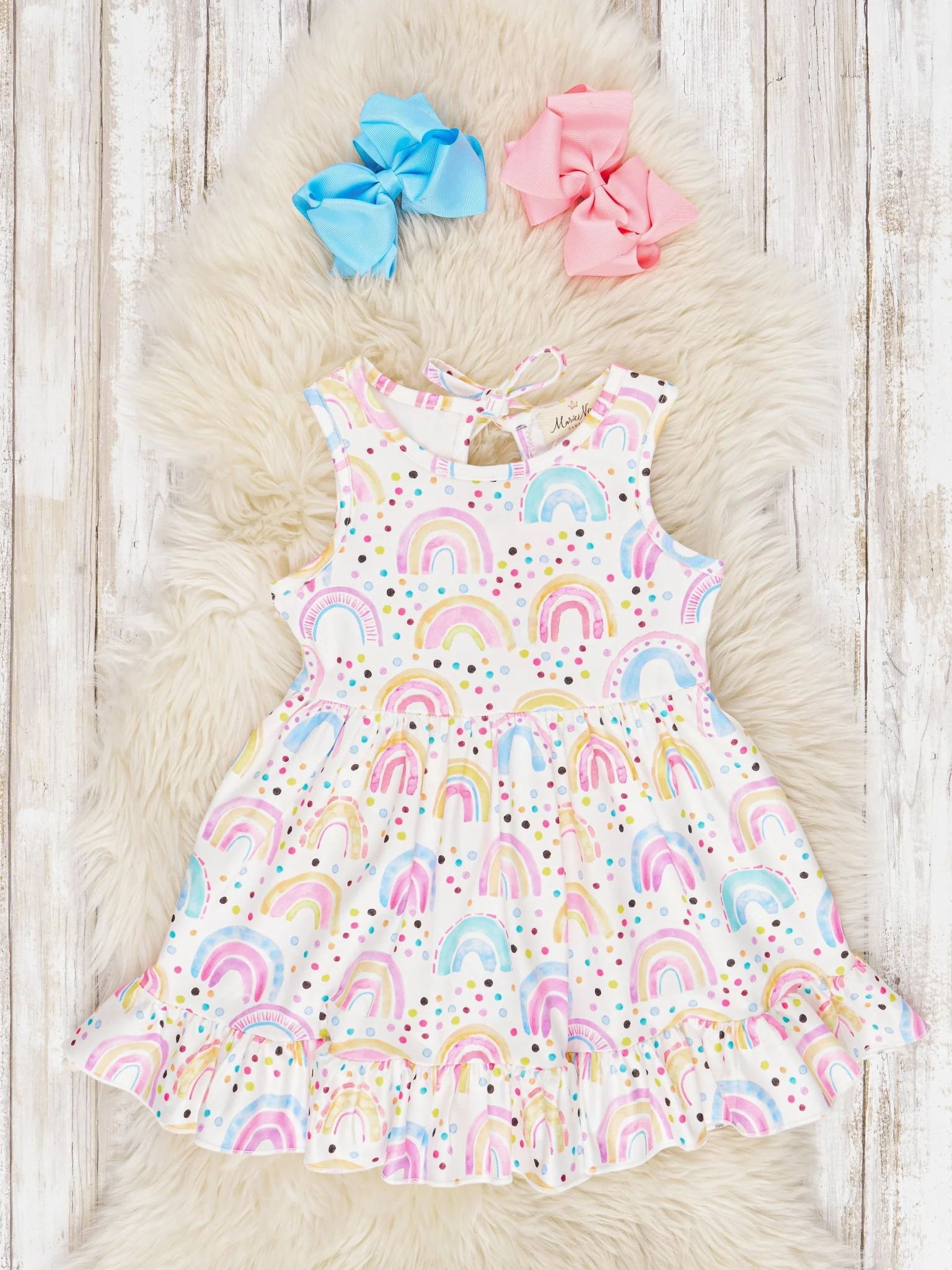 Vibrant Rainbow Ruffle Dress
