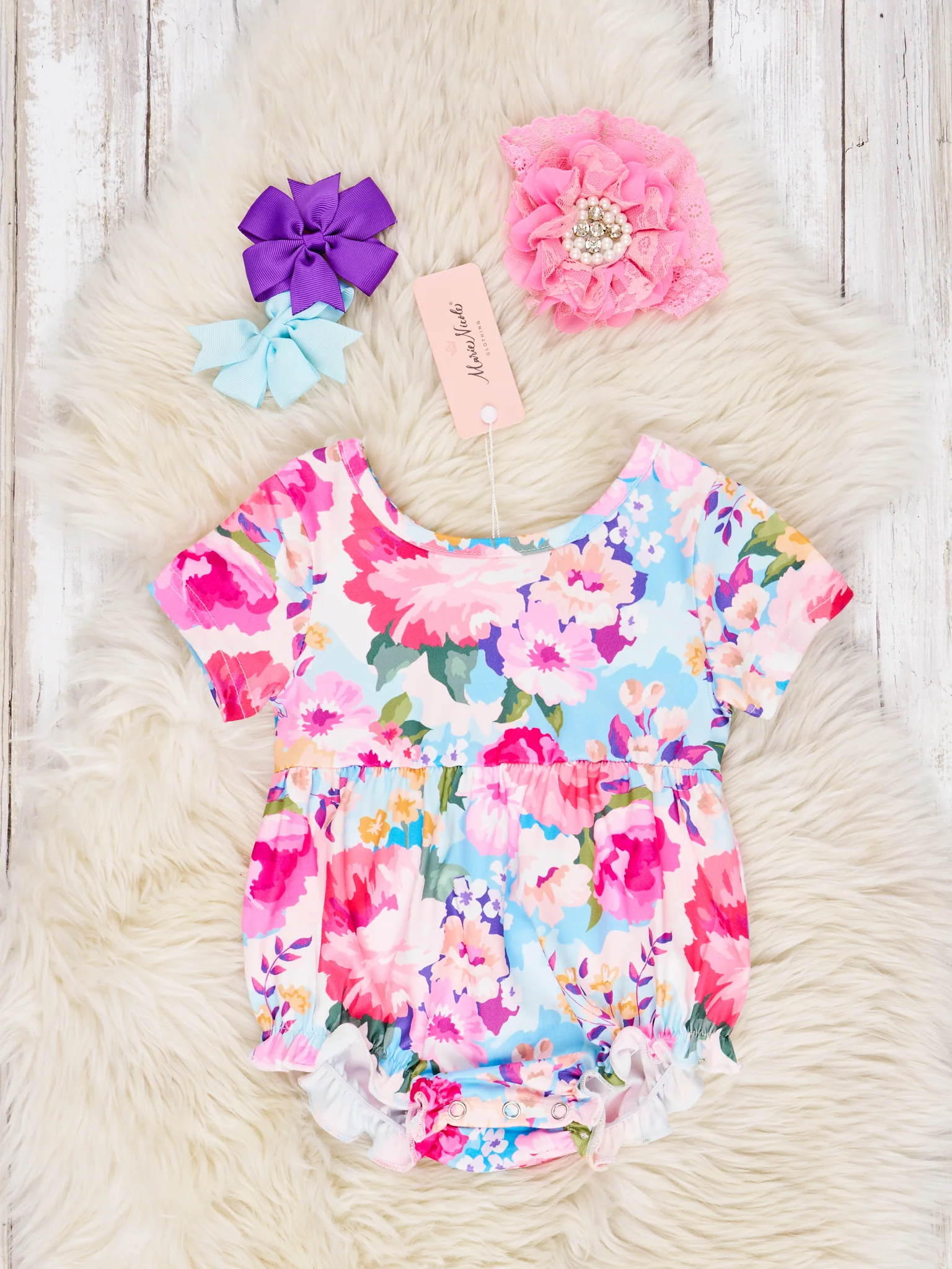 Vibrant Watercolor Rose Ruffle Romper