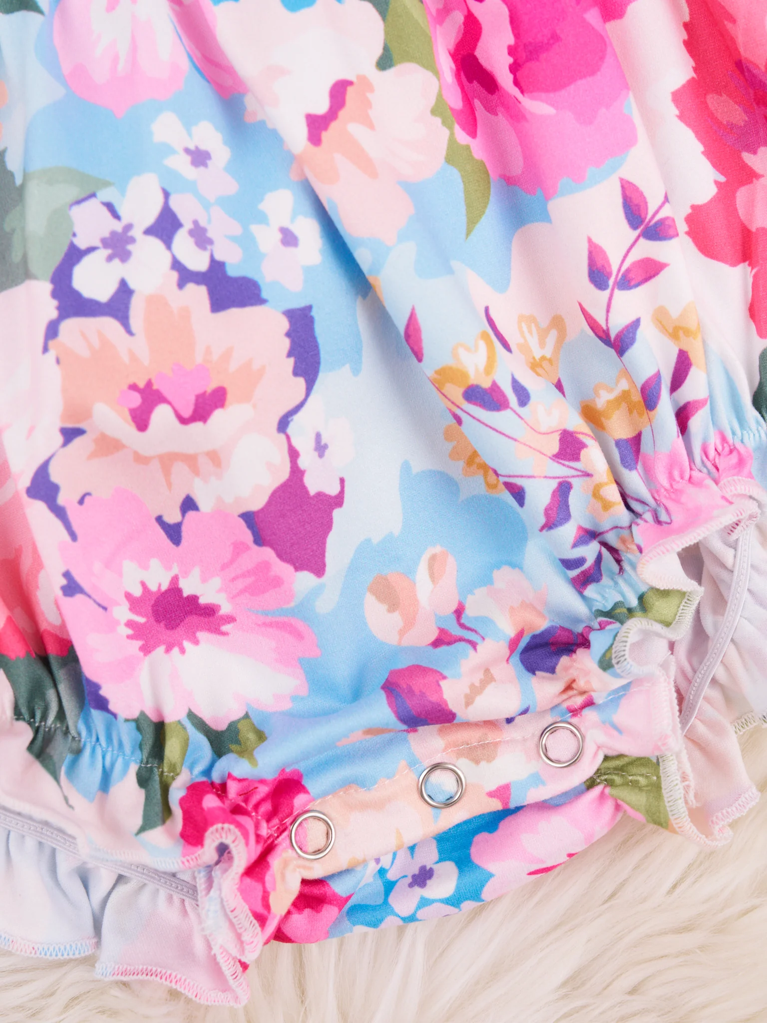 Vibrant Watercolor Rose Ruffle Romper - Image 2