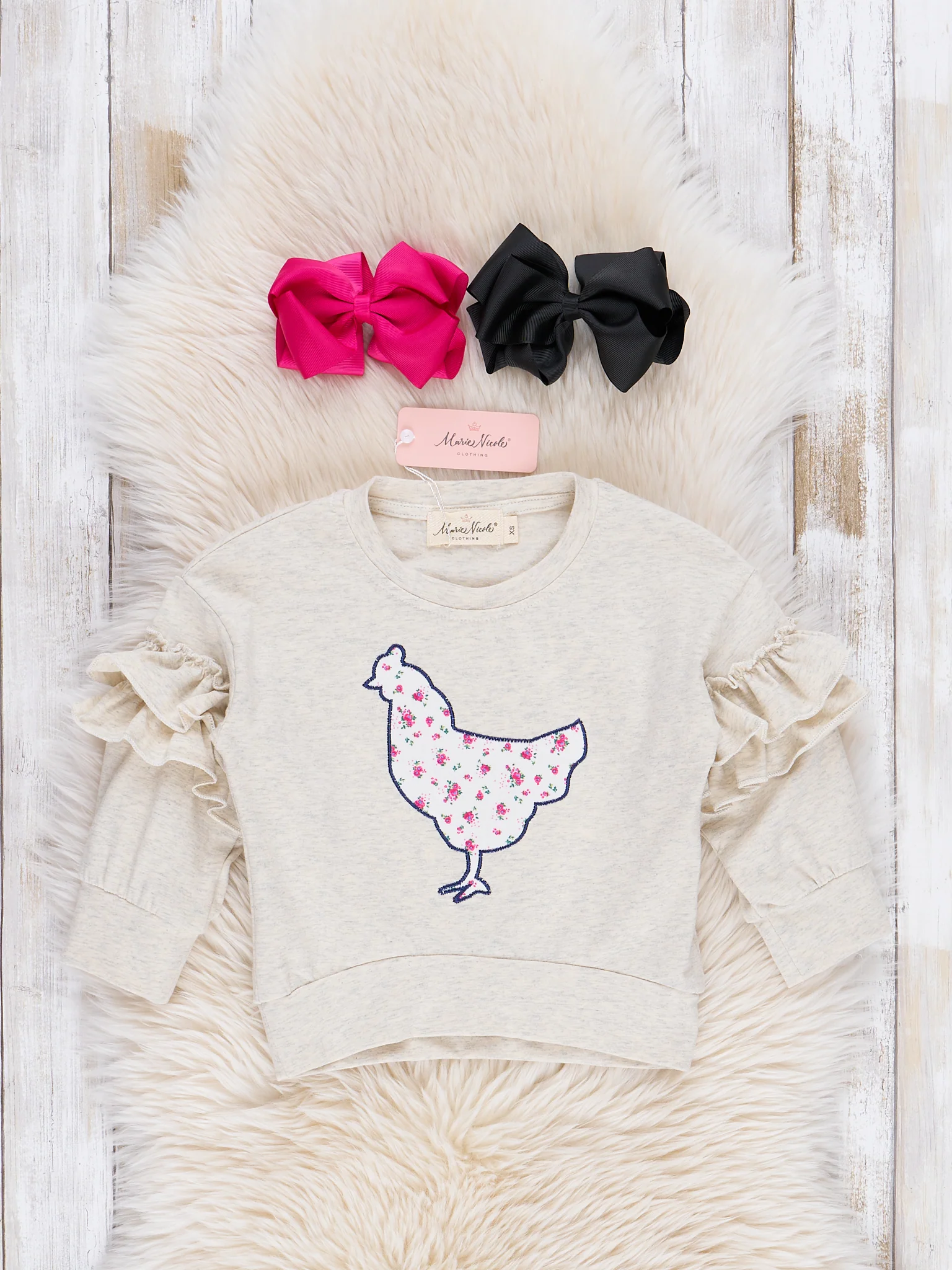 Vintage Floral Chicken Ruffle Crewneck