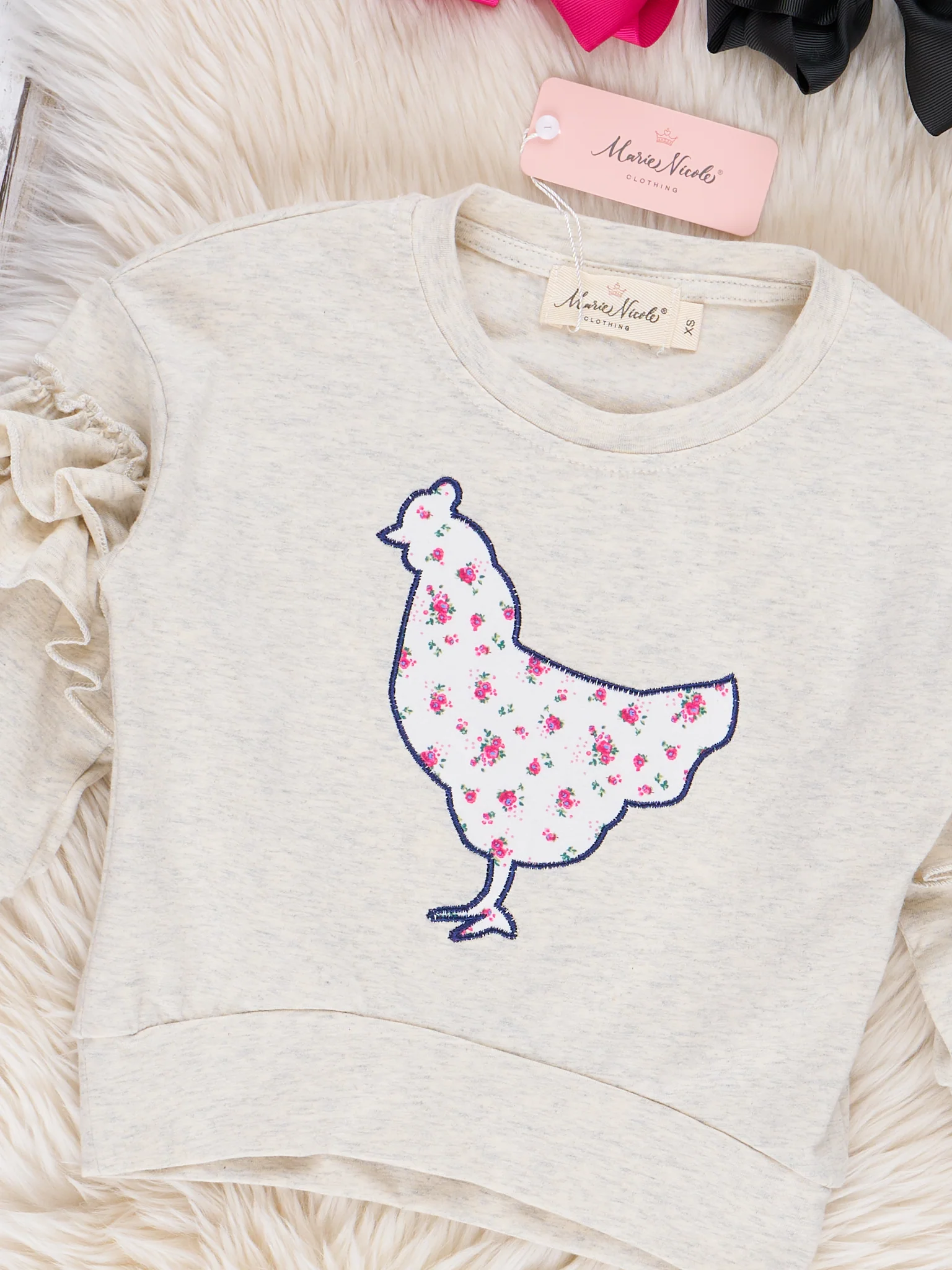 Vintage Floral Chicken Ruffle Crewneck - Image 2