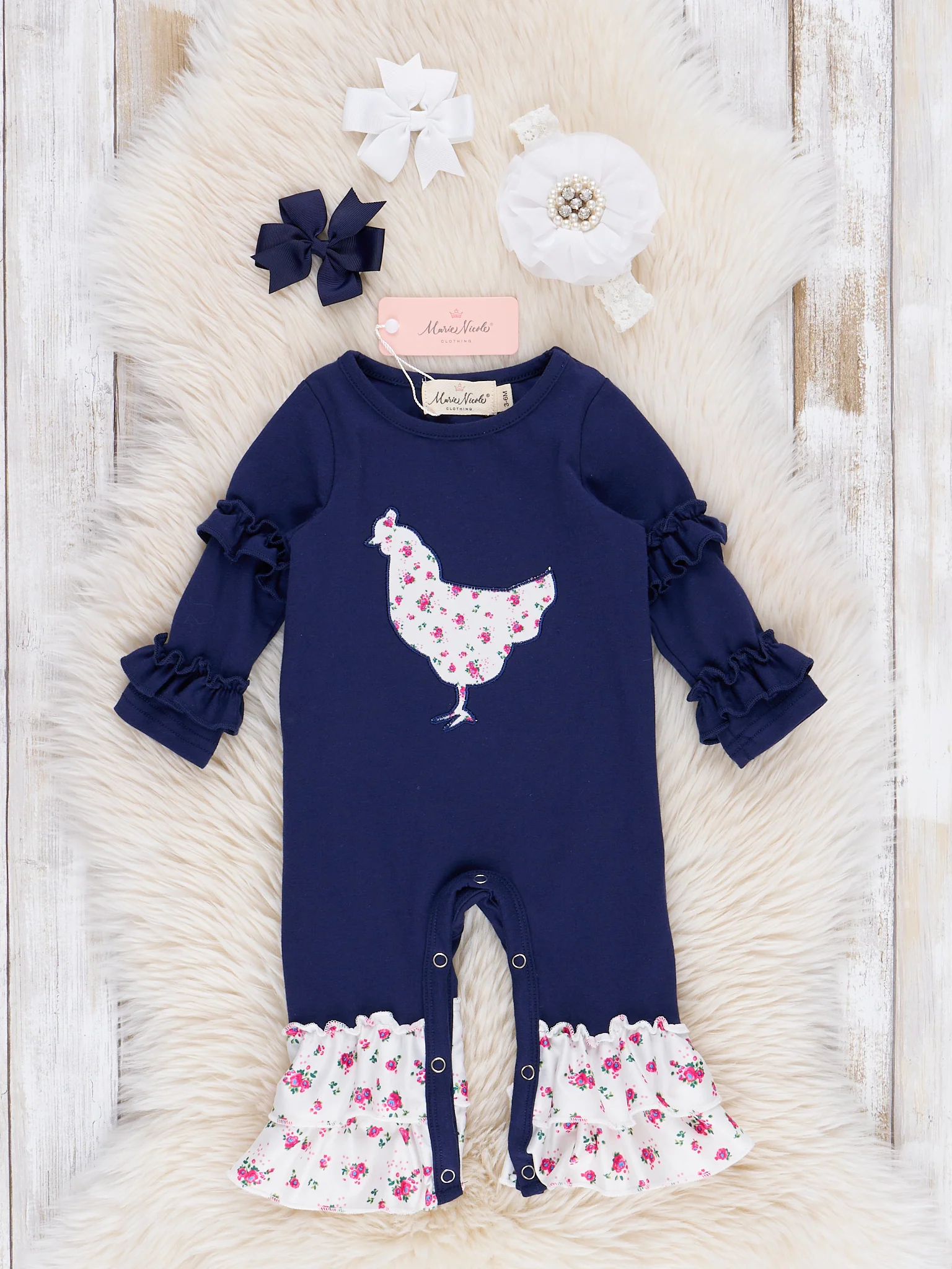 Vintage Floral Chicken Ruffle Romper