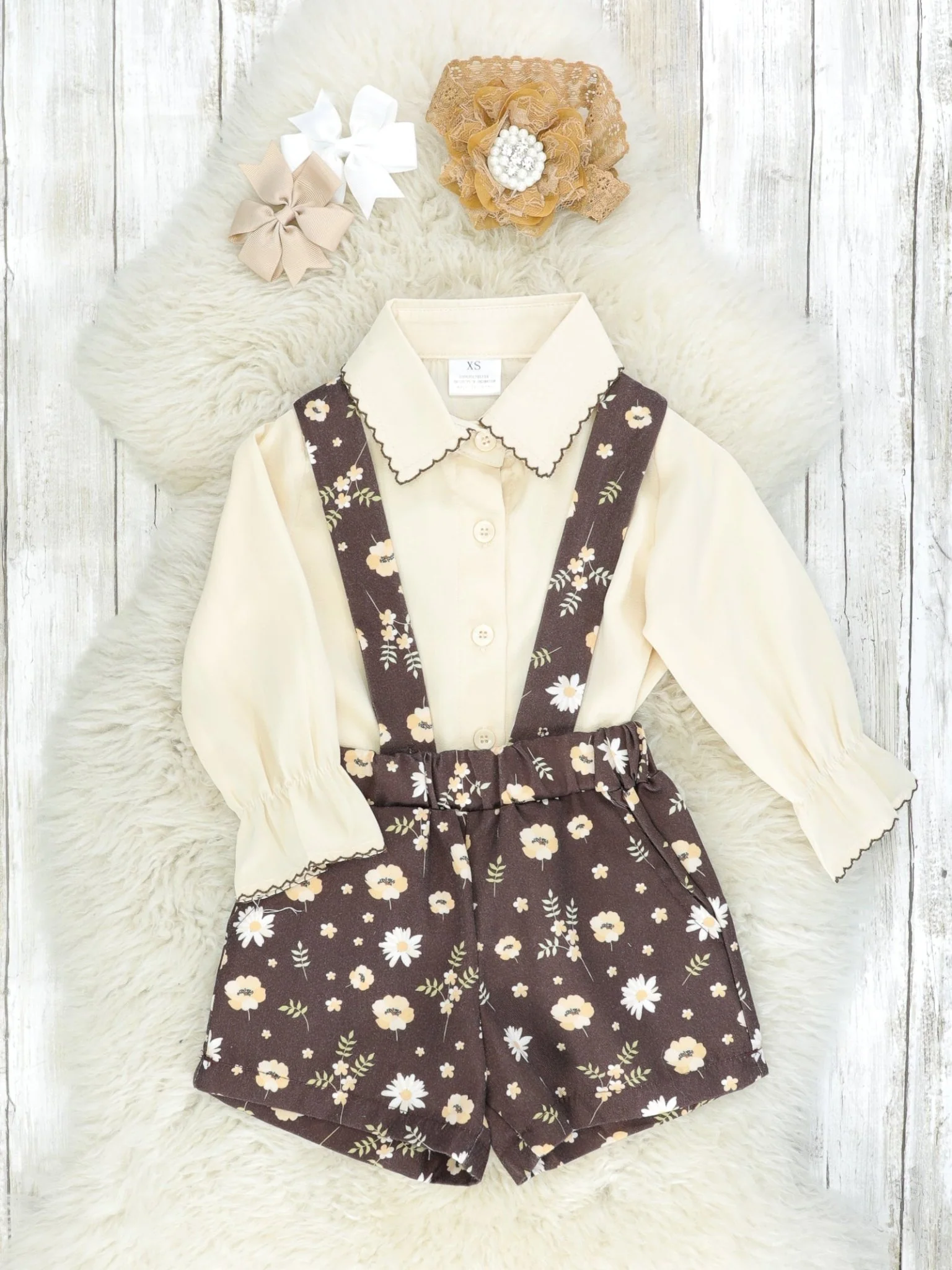Vintage Floral Suspender Short Set