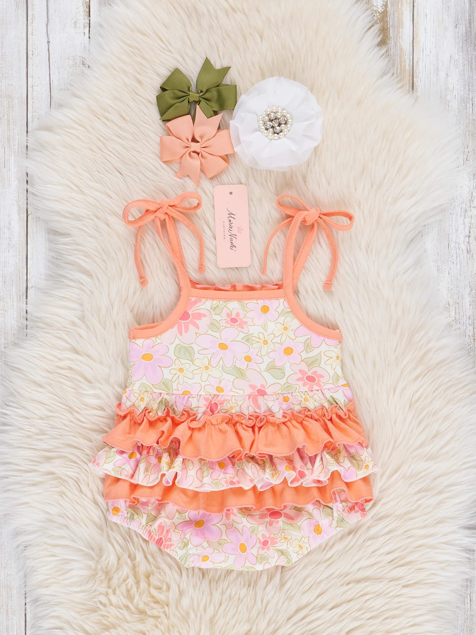 Vintage Floral Smocked Mom Love Bubble Romper - Image 2