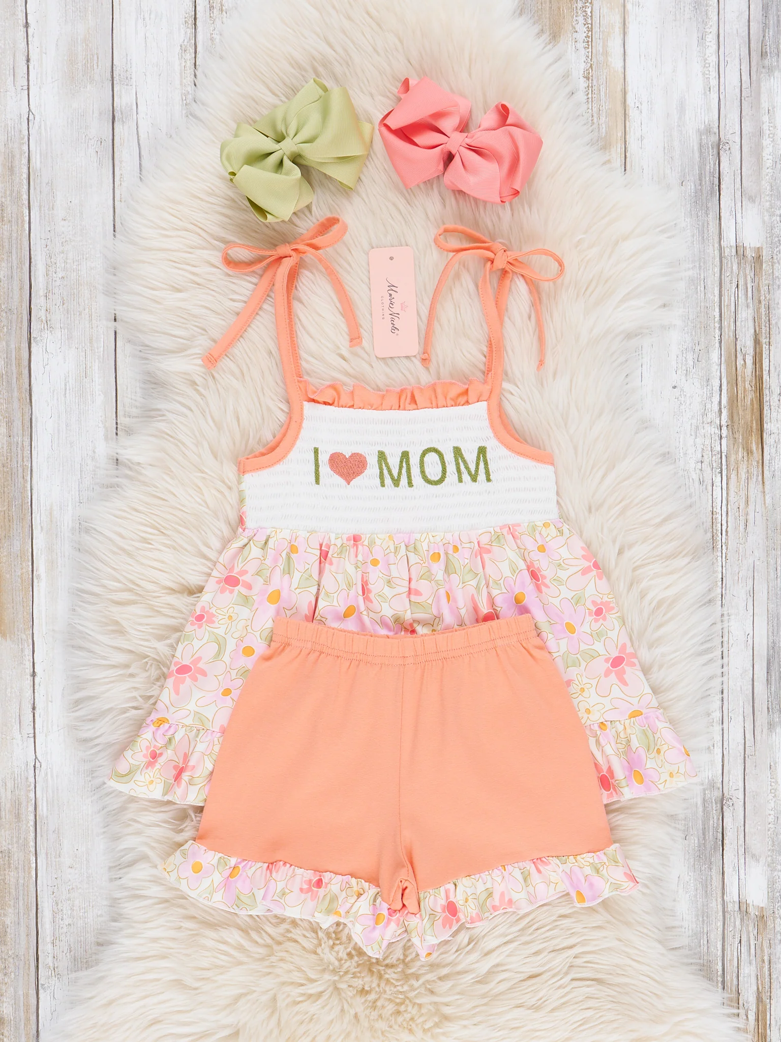 Vintage Floral Smocked Mom Love Ruffle Outfit - Image 2