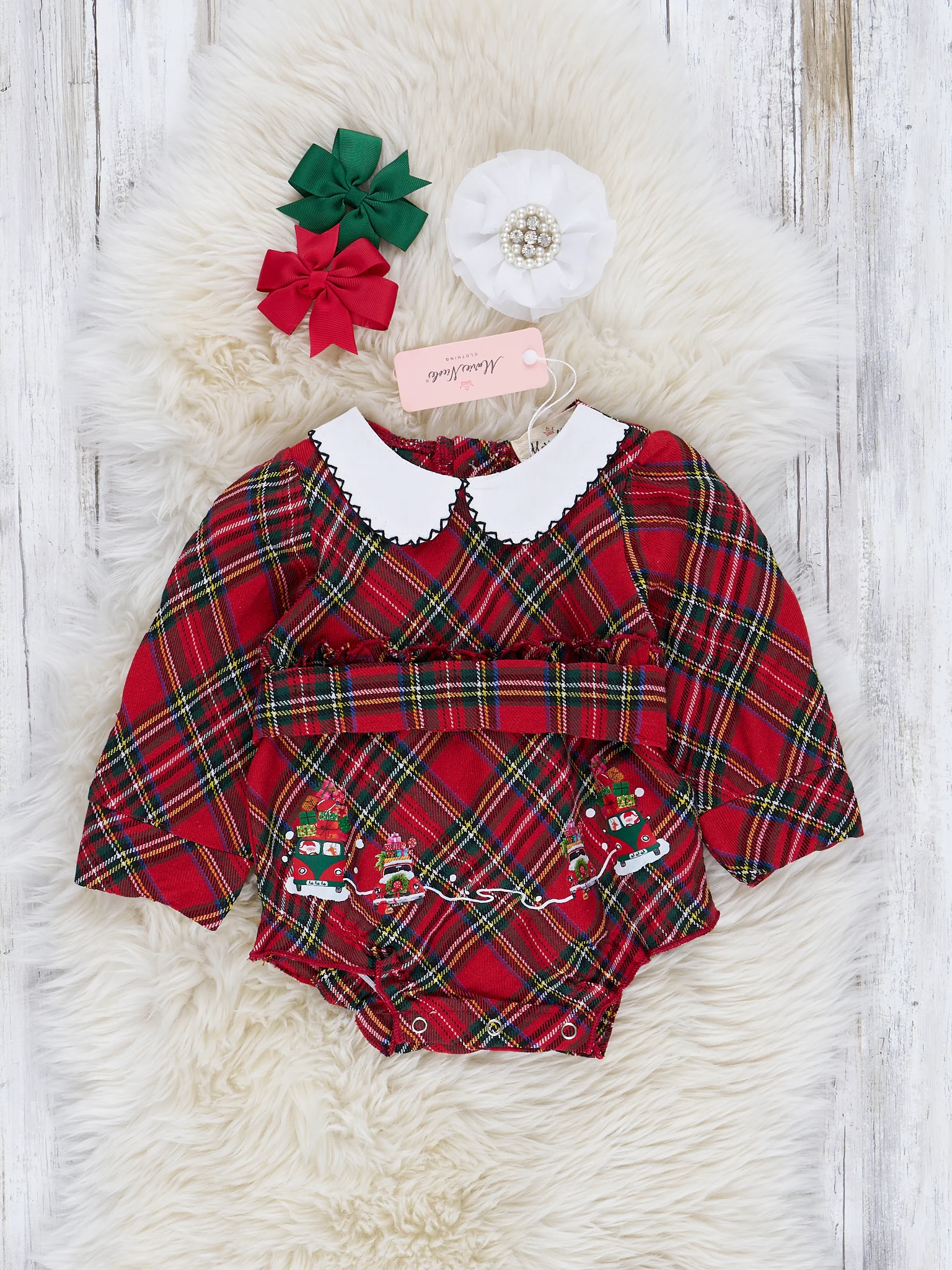Vintage Red Christmas Plaid Ruffle Bubble Romper