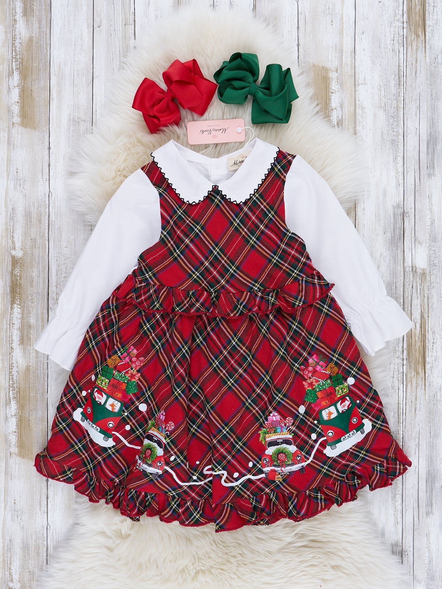 Vintage Red Christmas Plaid Ruffle Dress