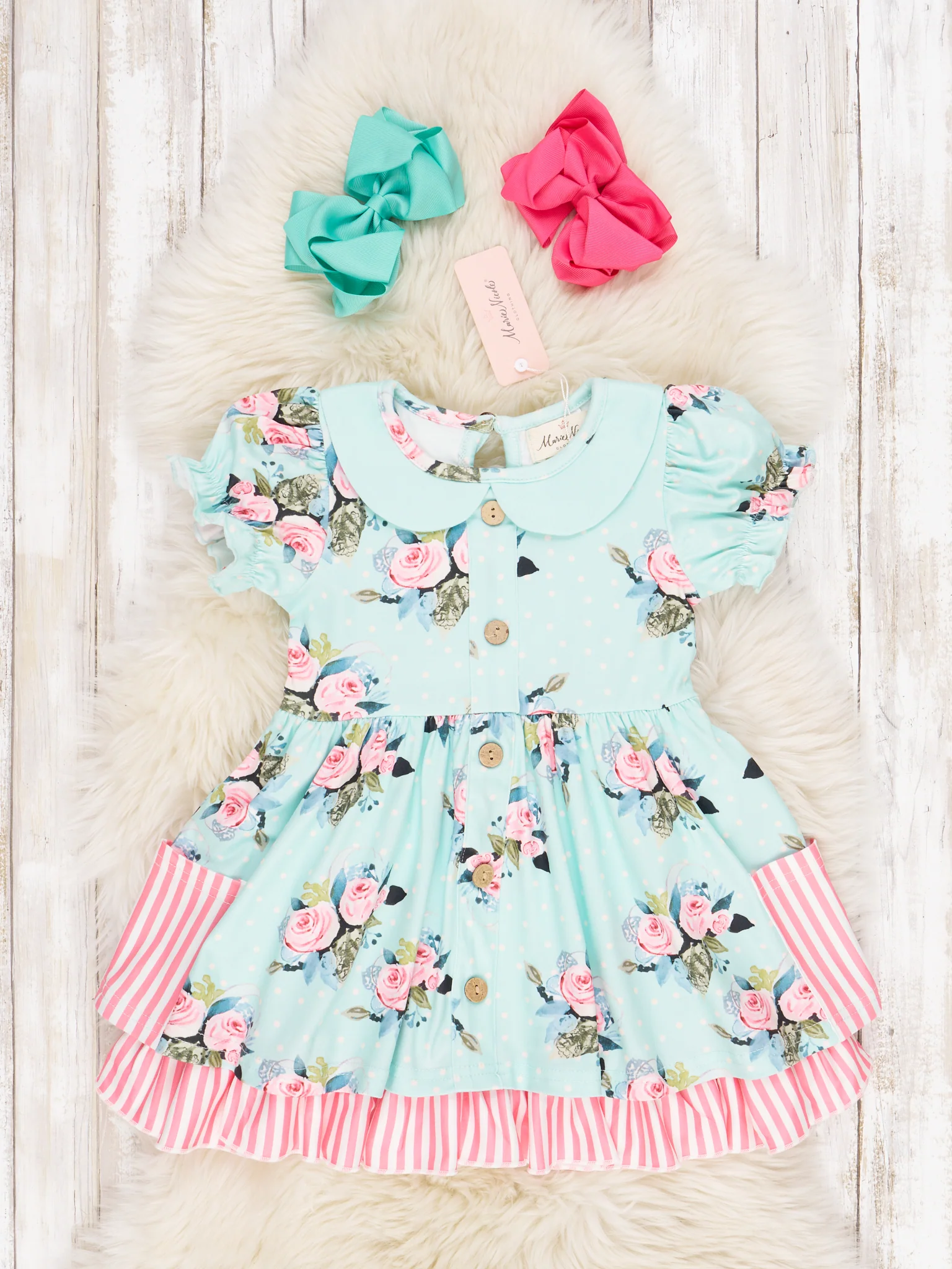 Vintage Rose Ruffle Pocket Dress