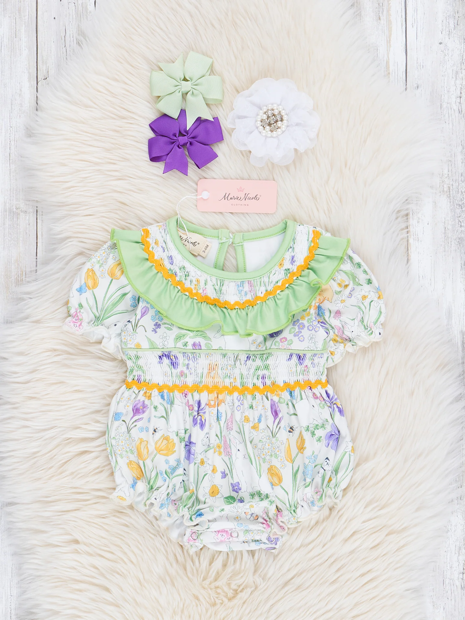 Violet & Lime Smocked Floral Bubble Romper