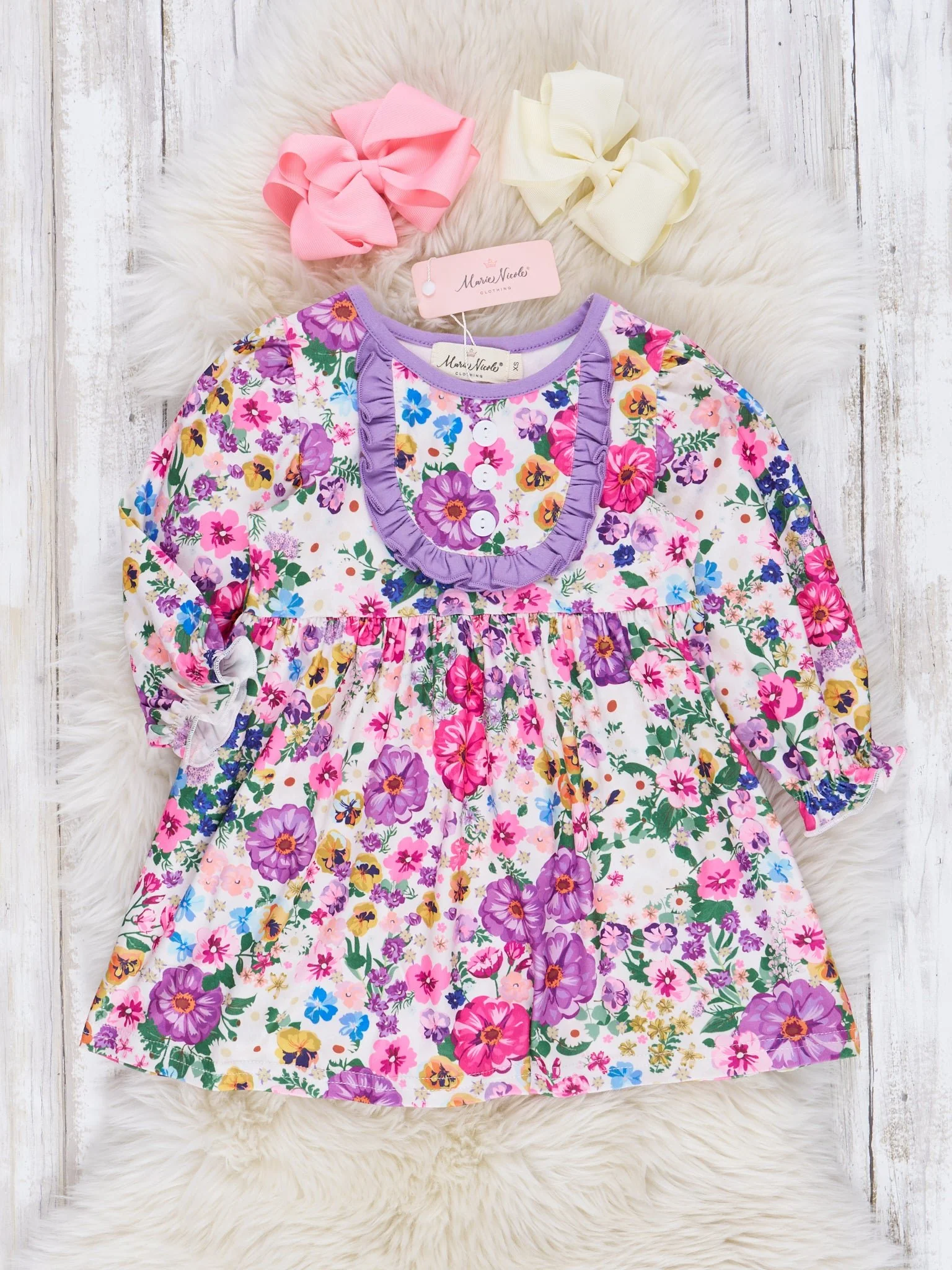 Violet & Magenta Autumn Blossoms Ruffle Dress