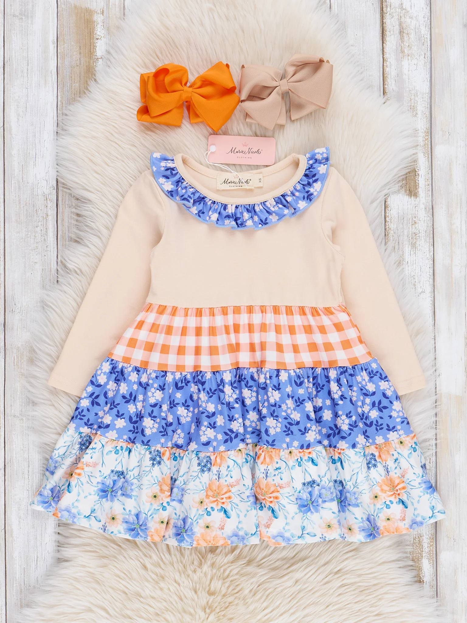 Violet & Orange Blooms Ruffle Dress
