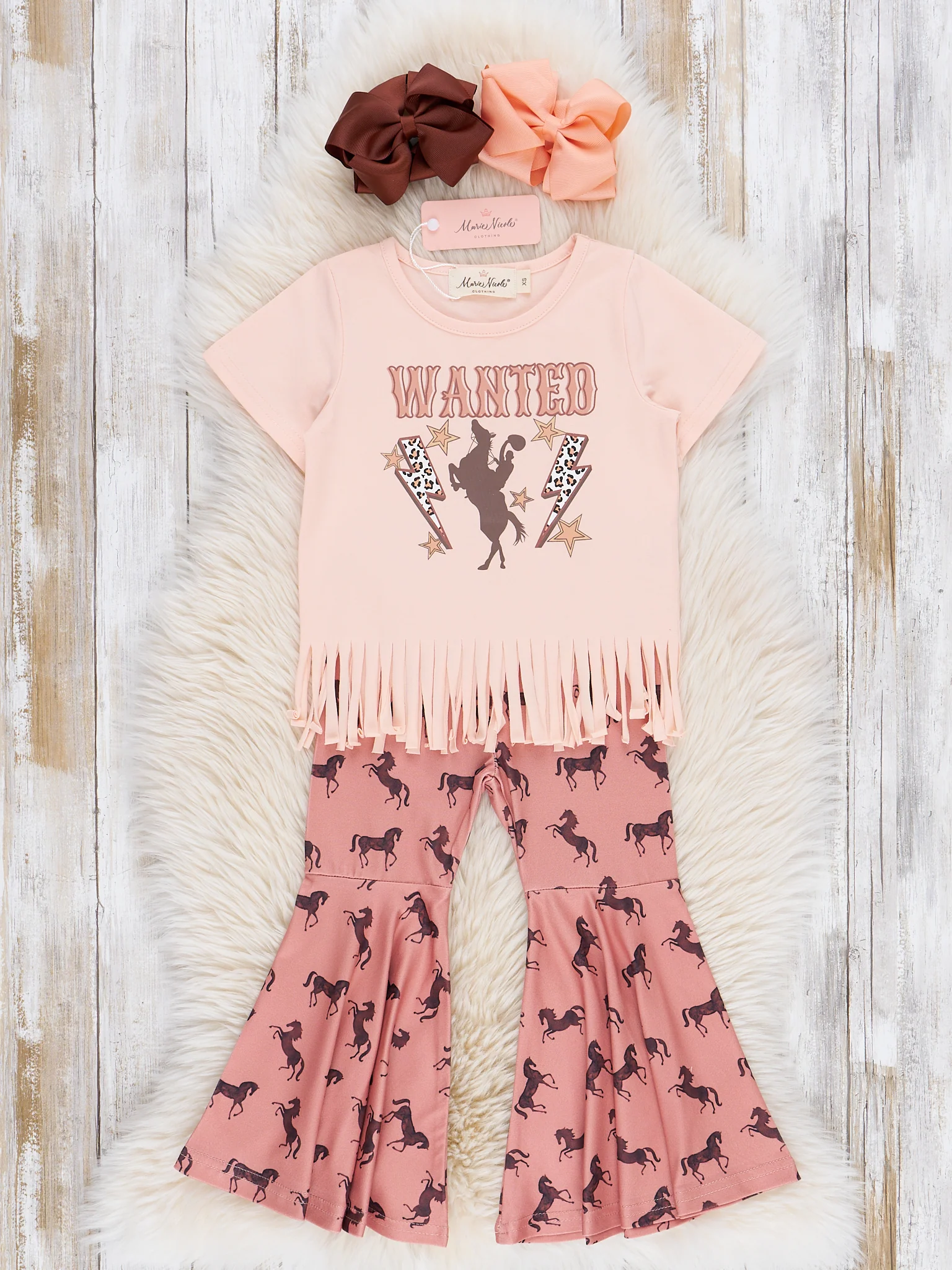 "Wanted" Fringe Top & Horse Bell Bottoms Outfit - Image 2