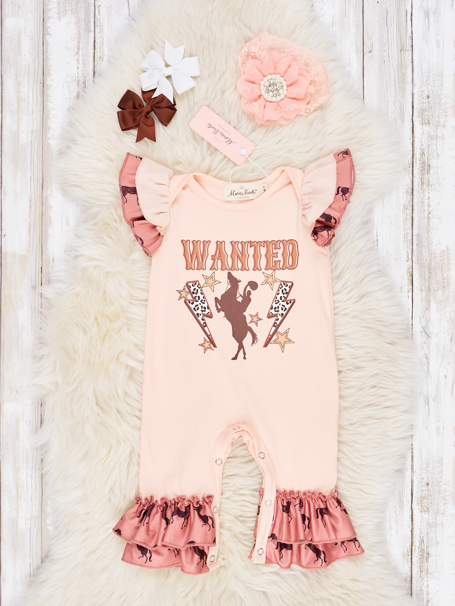 "Wanted" Horse Ruffle Romper