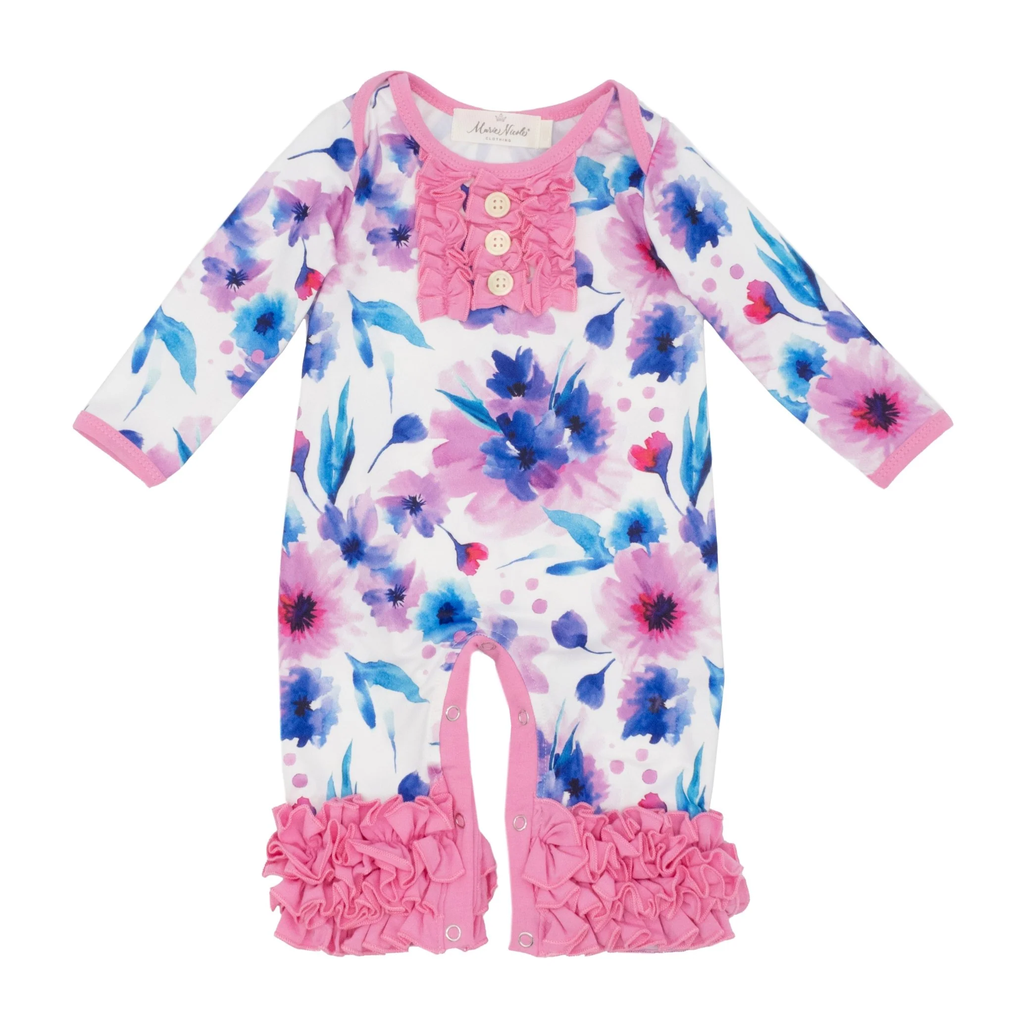 Pink Watercolor Anemone Icing Romper - Image 4