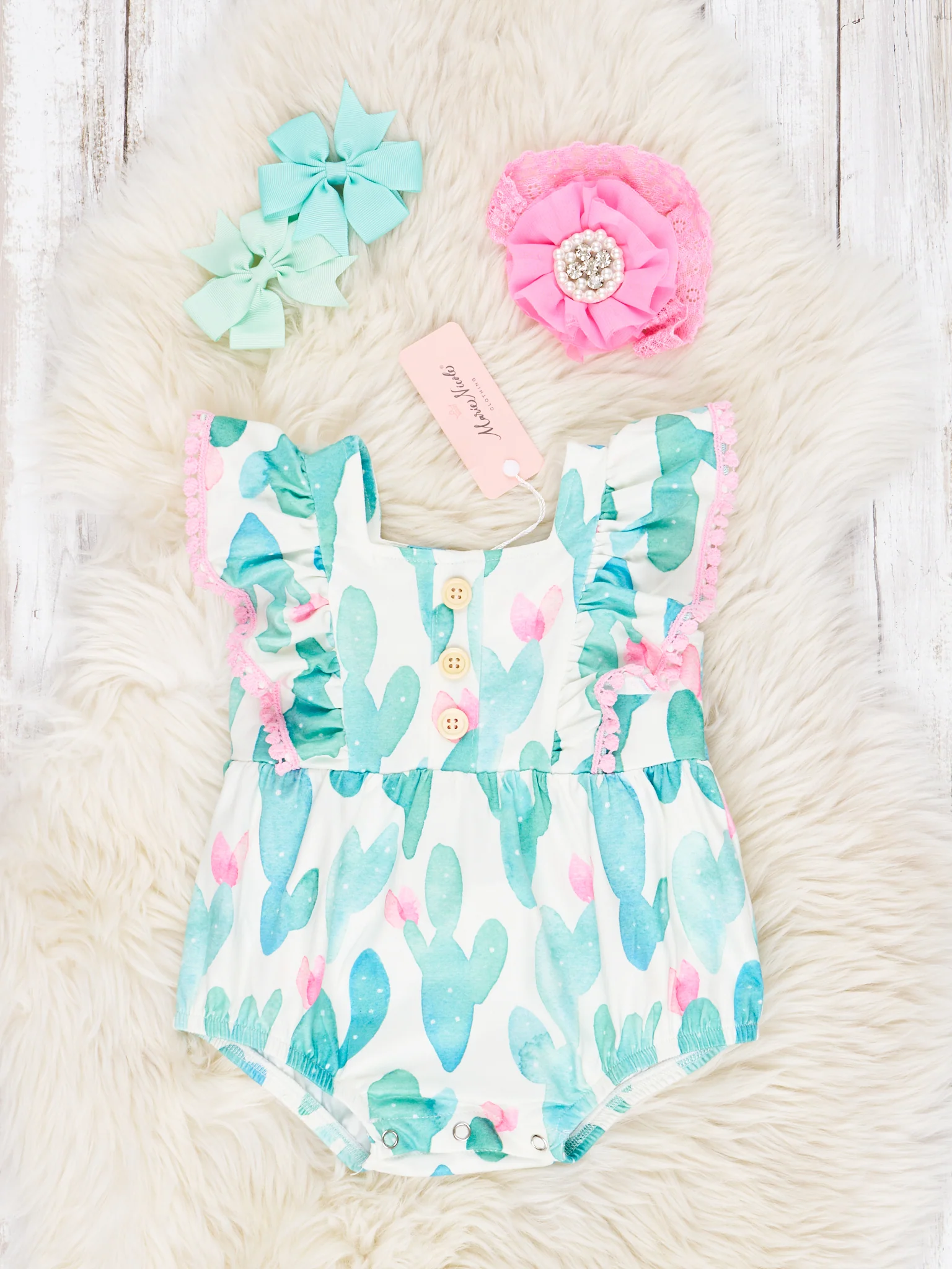 Watercolor Cactus Ruffle Romper