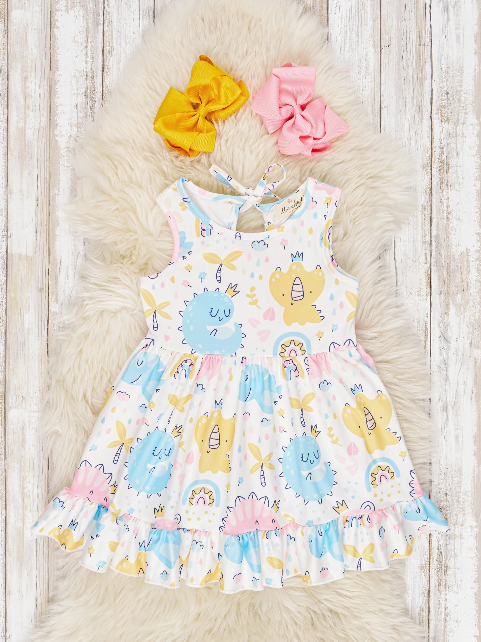Watercolor Dinosaur Ruffle Dress