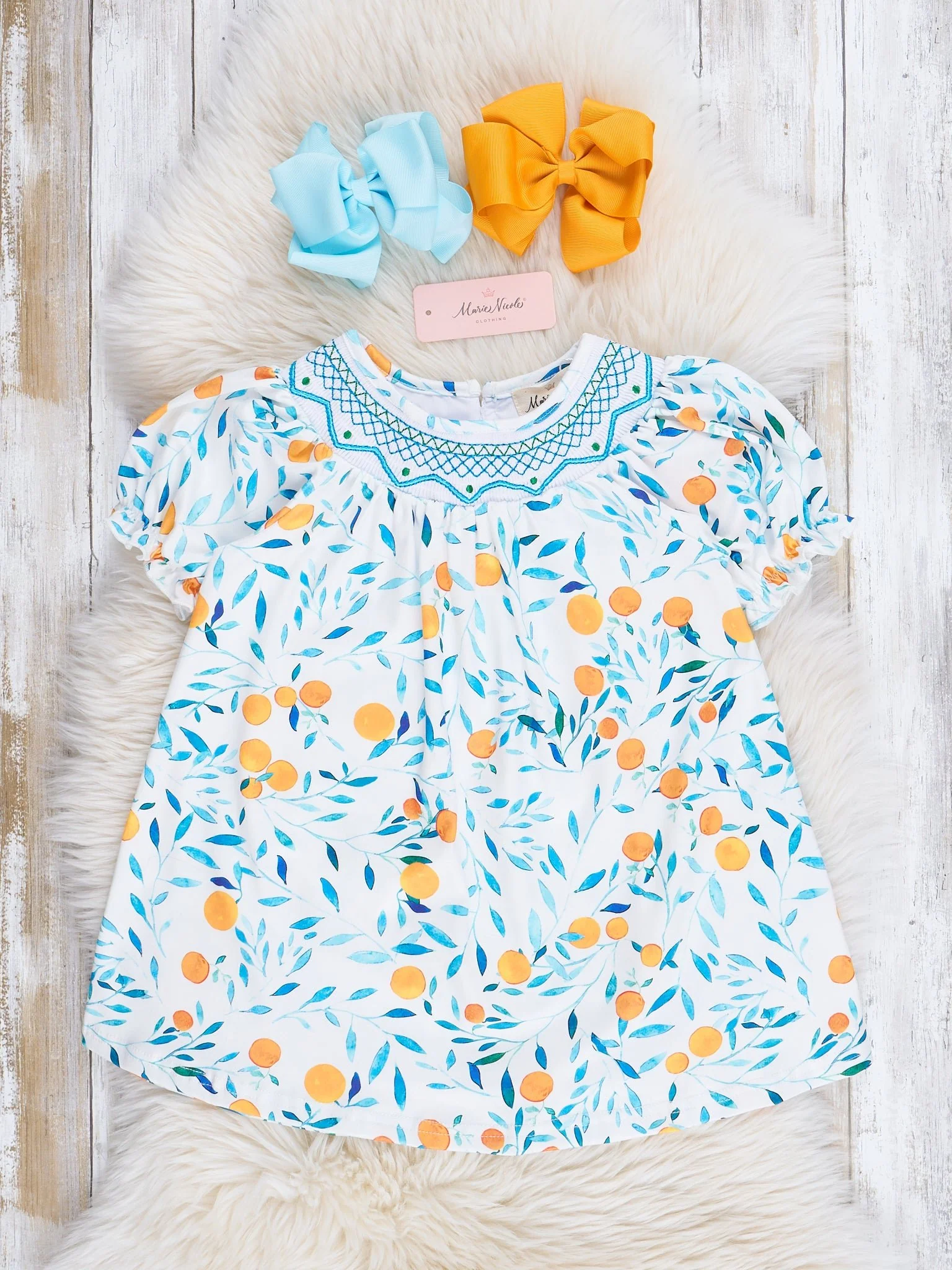 Watercolor Lemons Smocked Ruffle Dress - Image 2