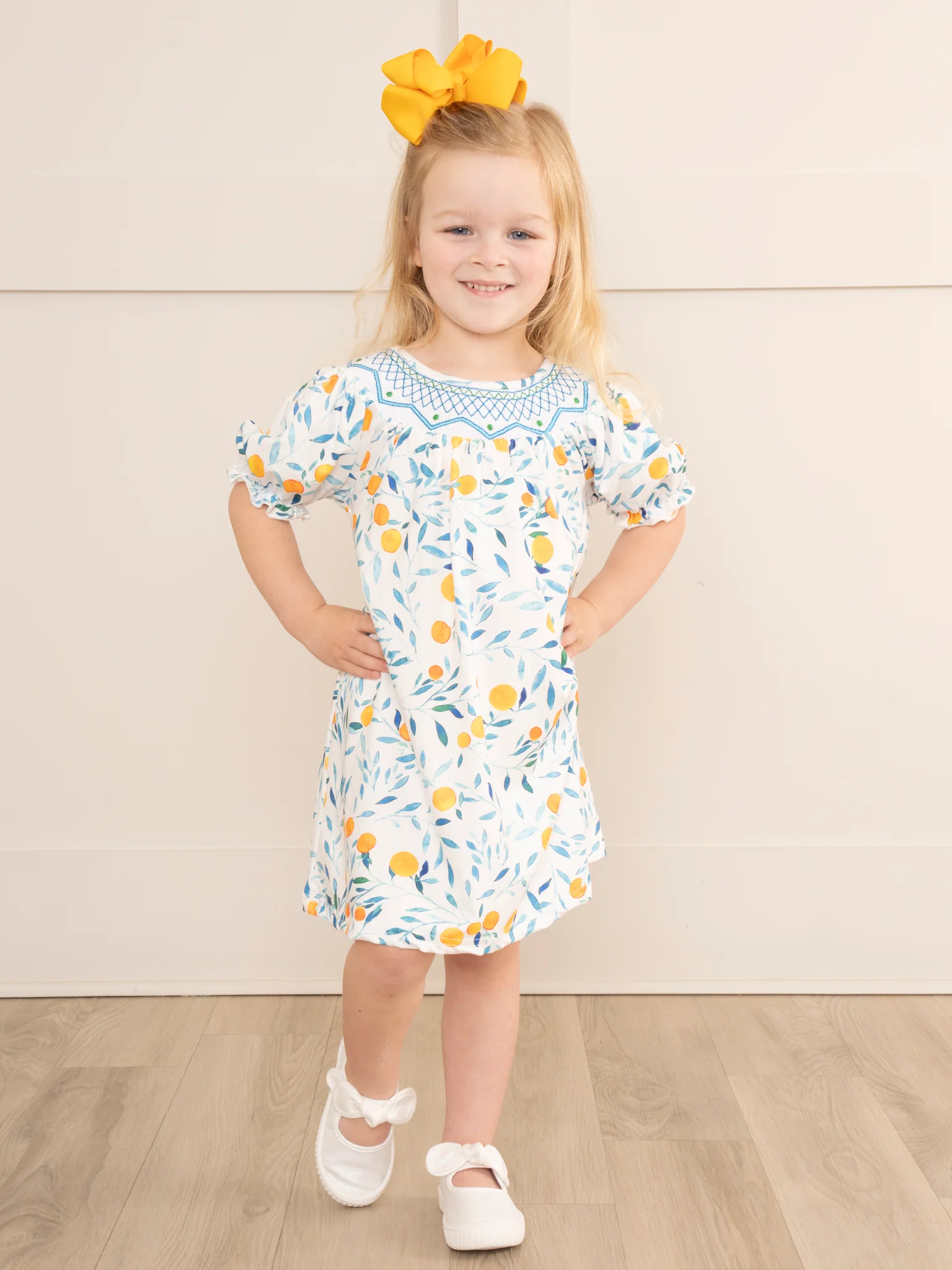 Watercolor Lemons Smocked Ruffle Dress - Image 3
