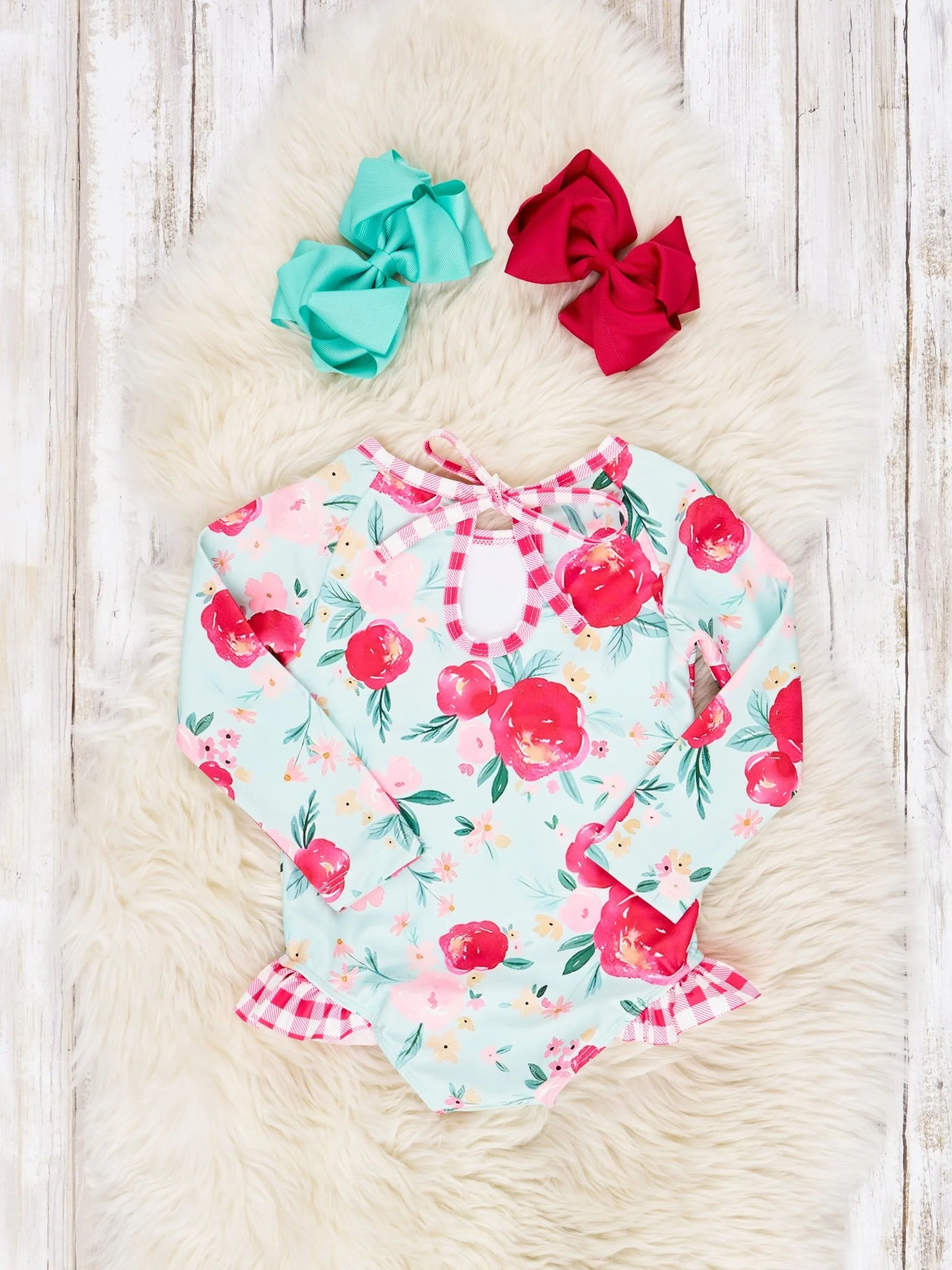 Watercolor Rose Ruffle Rash Guard Swimsuit - Image 2