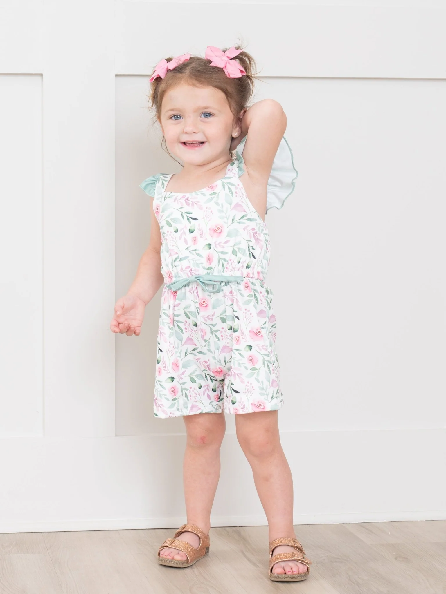 Watercolor Rose Sage Ruffle Jumpsuit