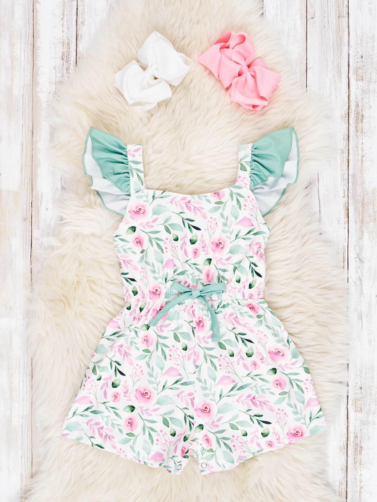 Watercolor Rose Sage Ruffle Jumpsuit - Image 2