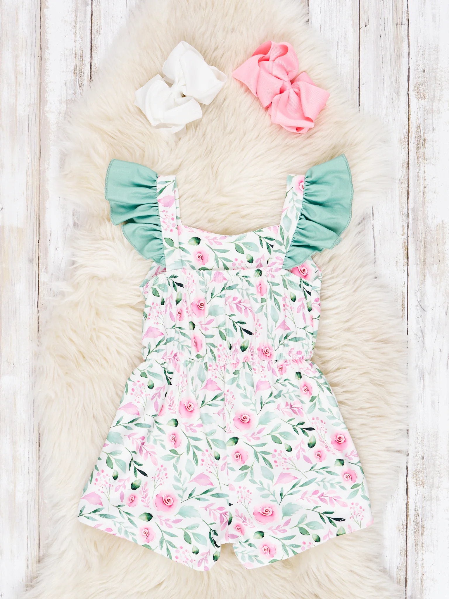Watercolor Rose Sage Ruffle Jumpsuit - Image 3