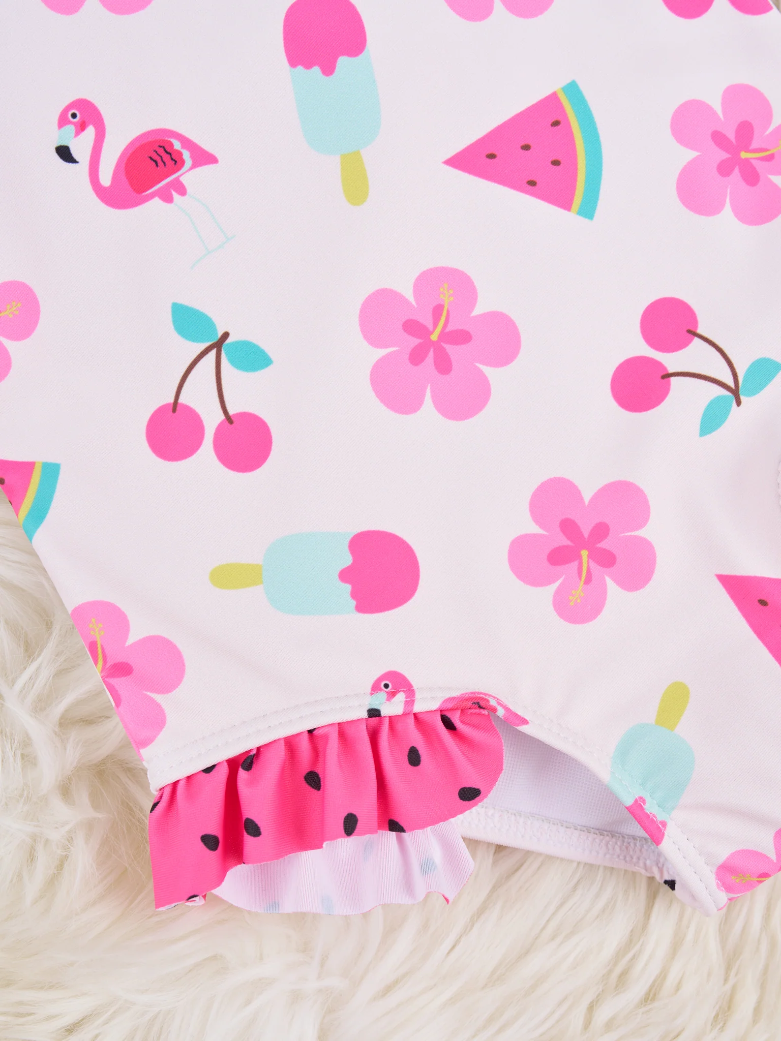 Watermelon & Flamingo Ruffle Rash Guard Swimsuit - Image 3