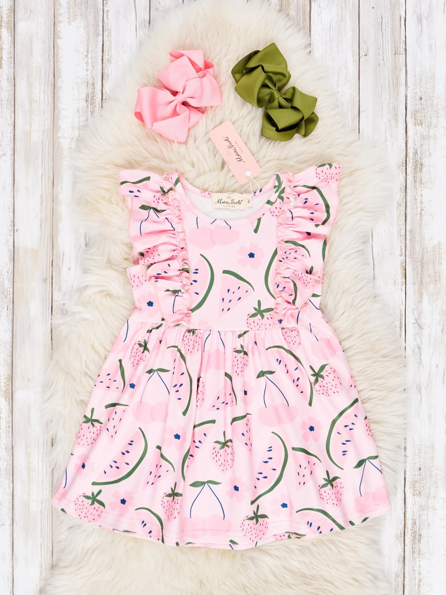 Watermelon & Strawberries Ruffle Dress